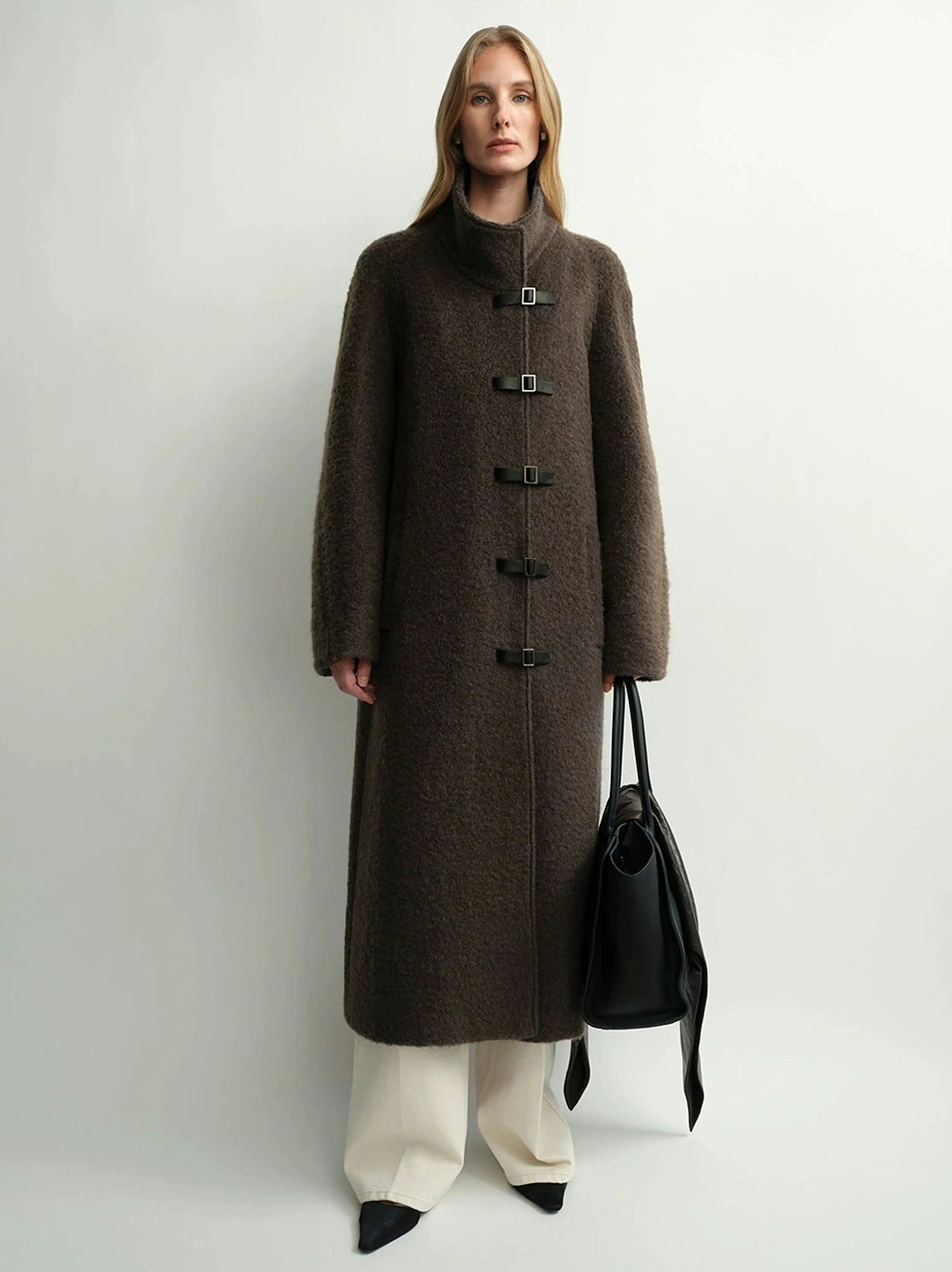 Mohair Wool Stand-Collar Buckle Coat - Image 3