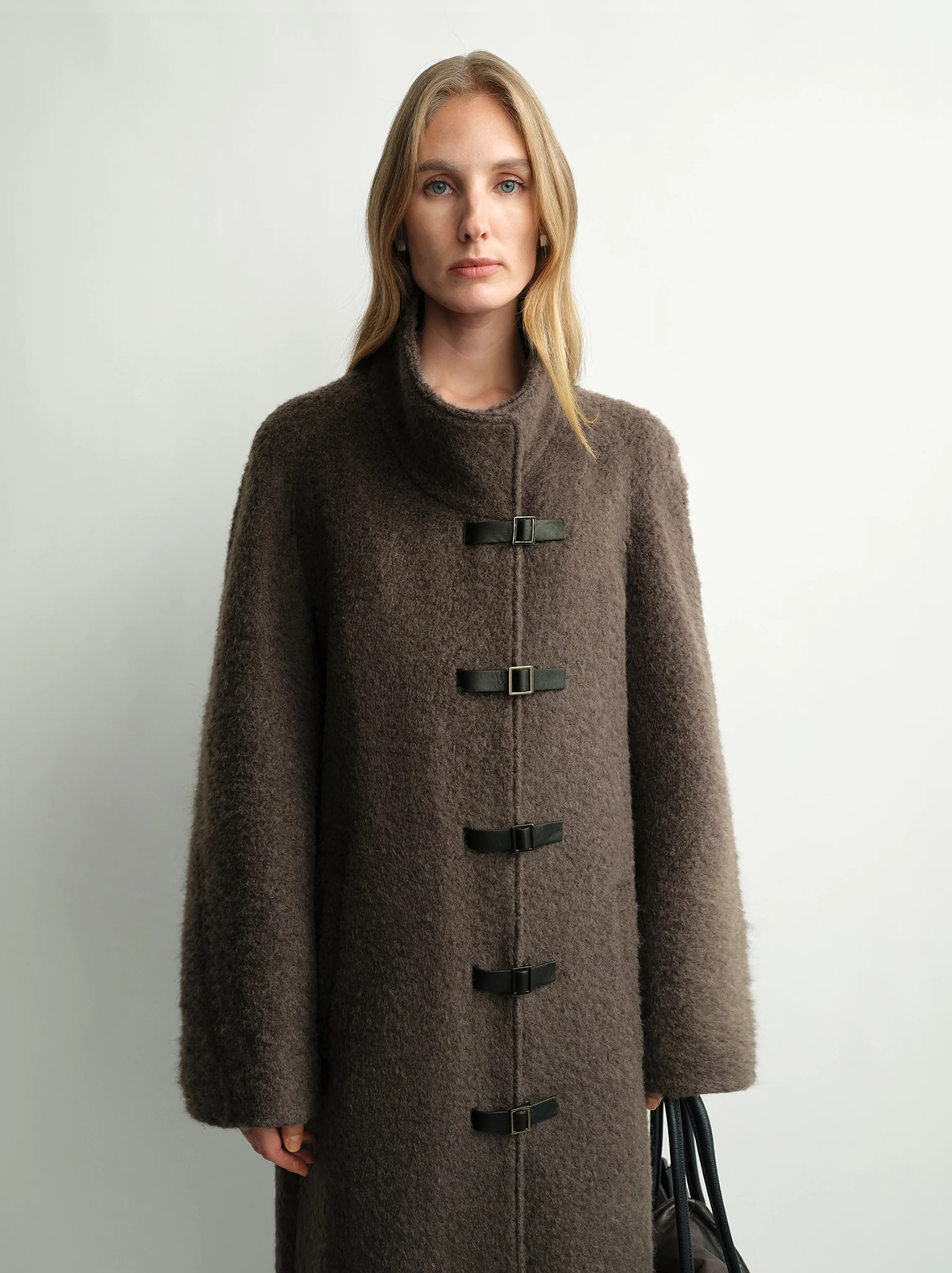 Mohair Wool Stand-Collar Buckle Coat - Image 4