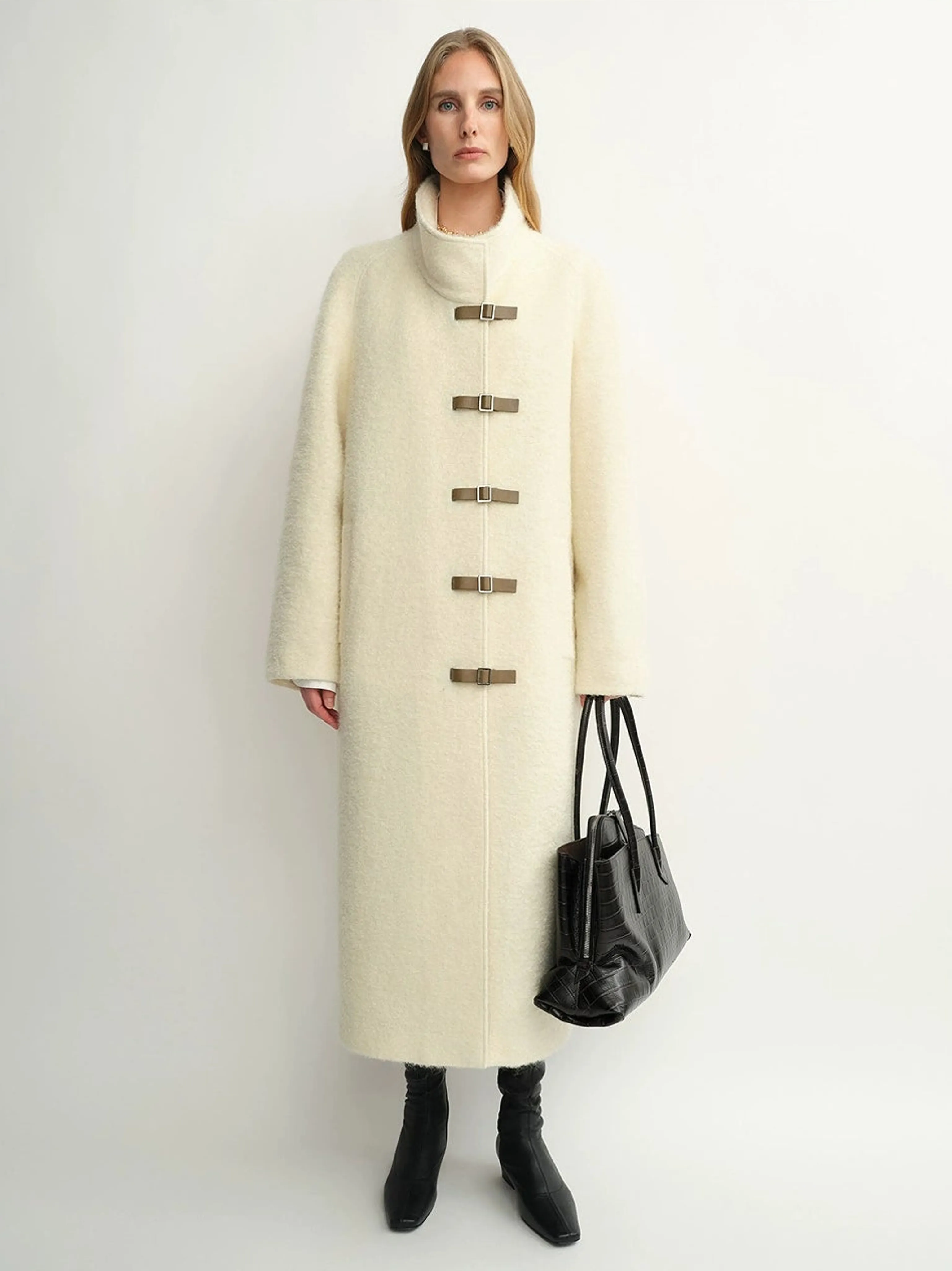 Mohair Wool Stand-Collar Buckle Coat - Image 5