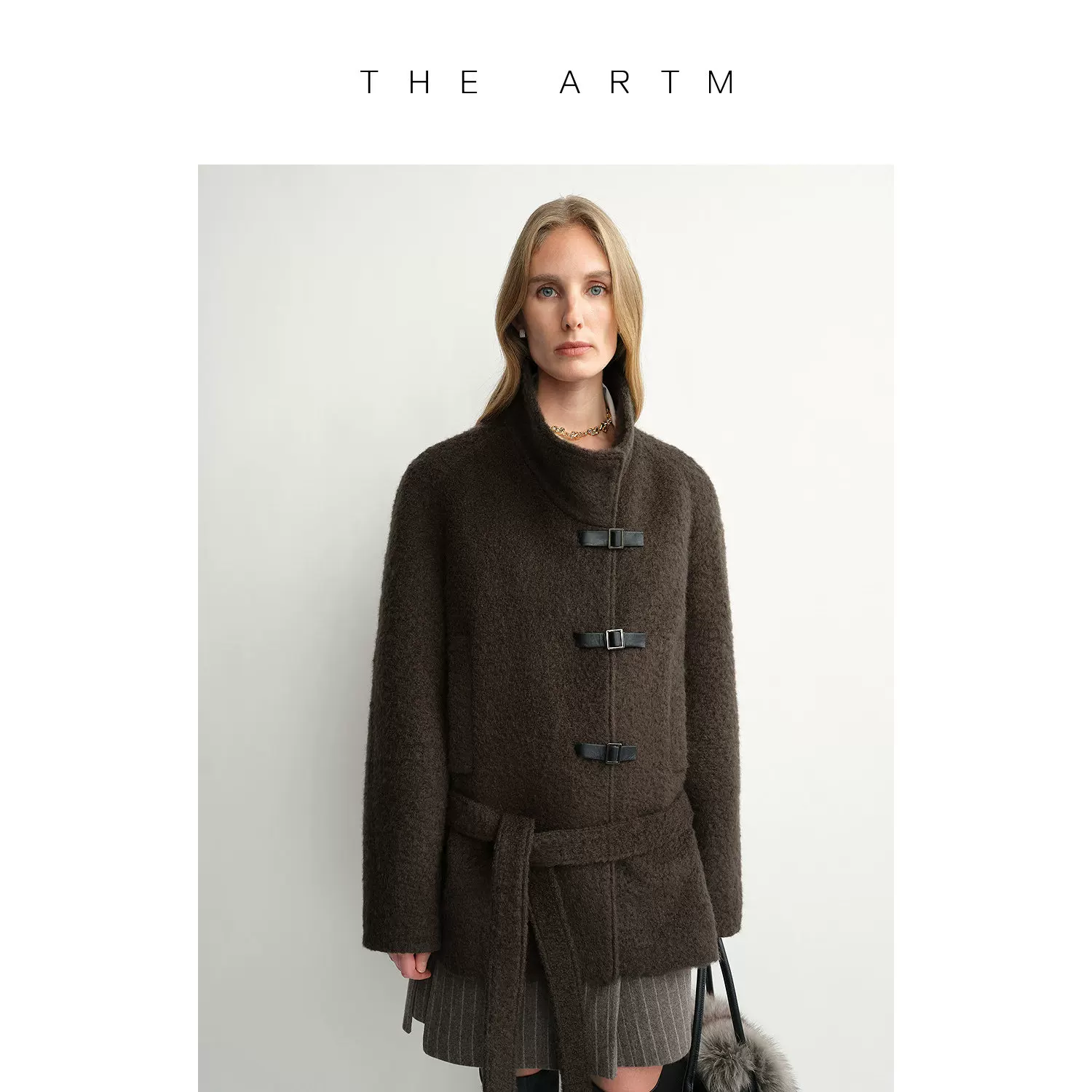 Mohair Wool Stand-Collar Buckle Coat - Image 8