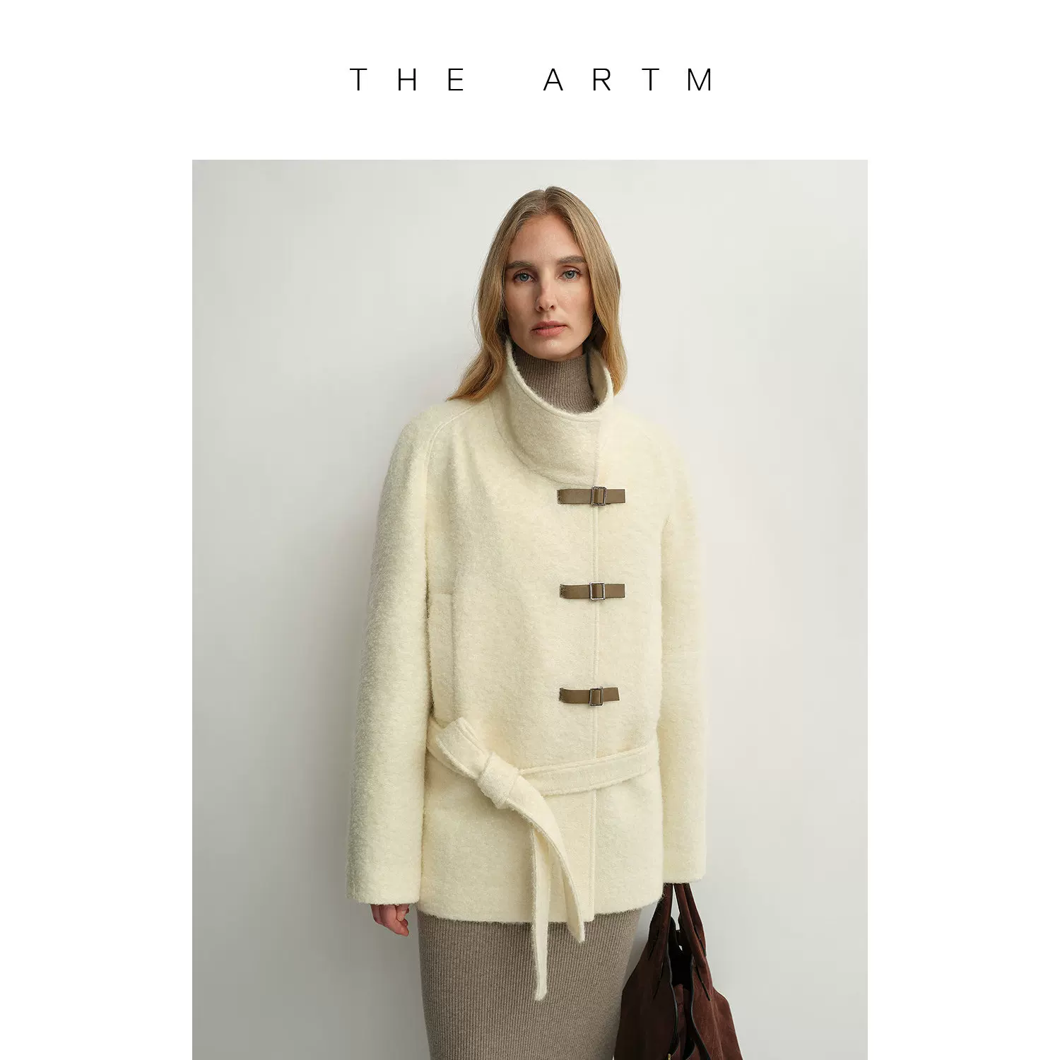 Mohair Wool Stand-Collar Buckle Coat - Image 9