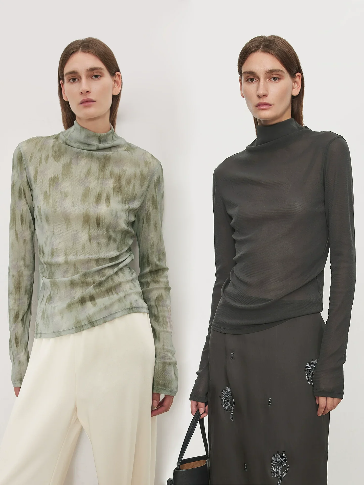 Monet Shadow Mesh Mock‑Neck Top
