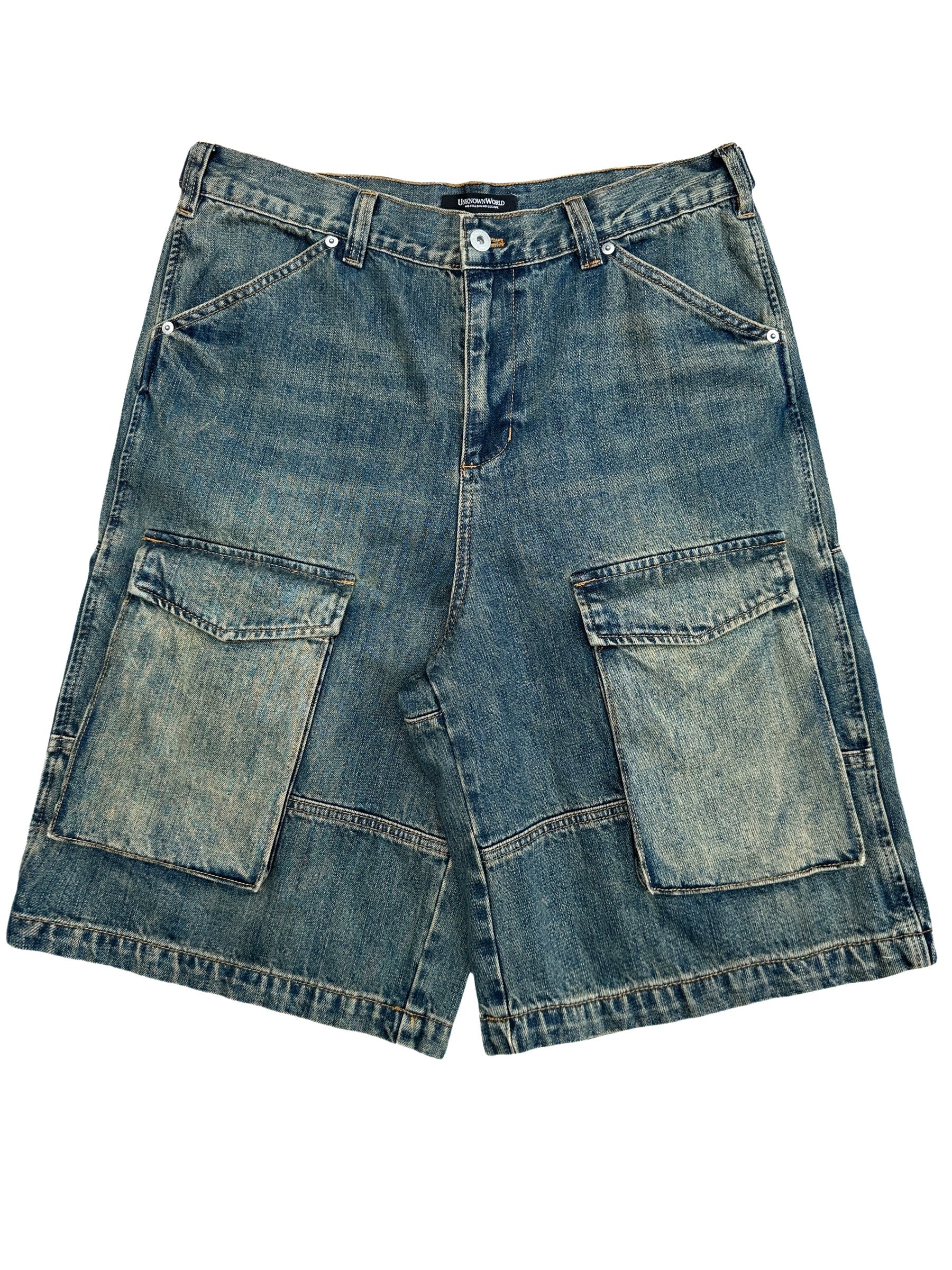 Mud-Dyed Loose Denim Cargo Shorts - Image 2