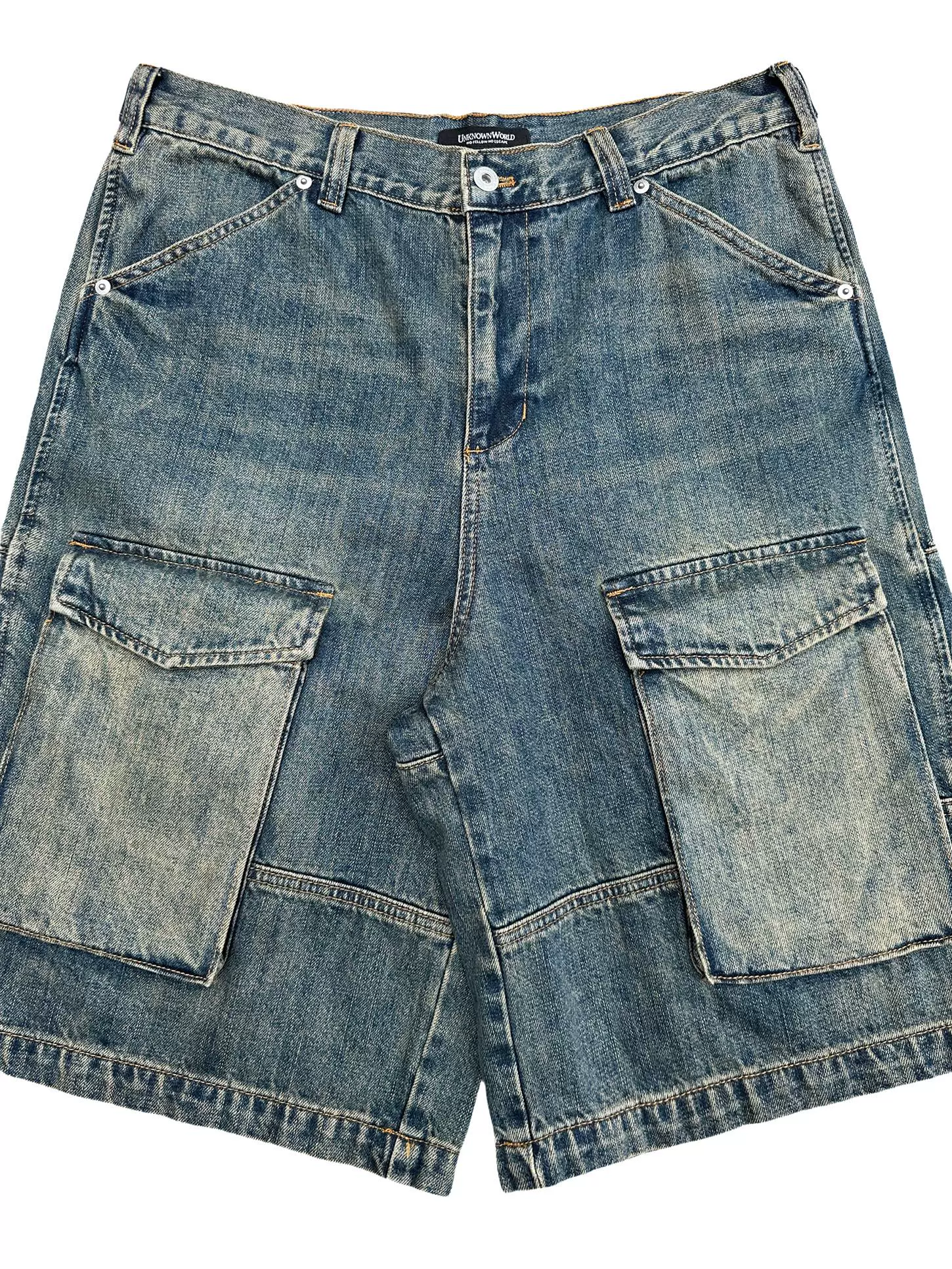Mud-Dyed Loose Denim Cargo Shorts - Image 3