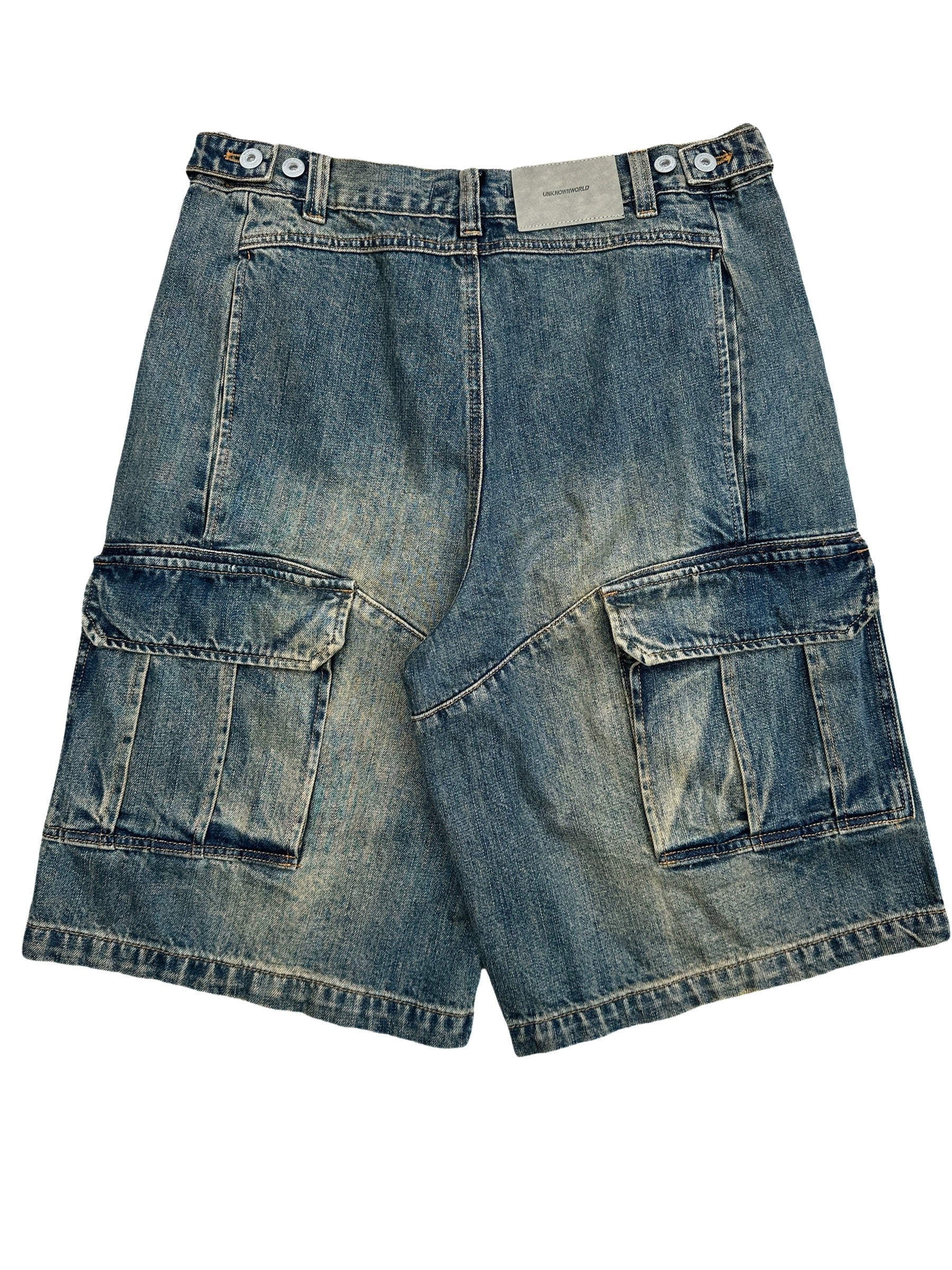 Mud-Dyed Loose Denim Cargo Shorts - Image 4
