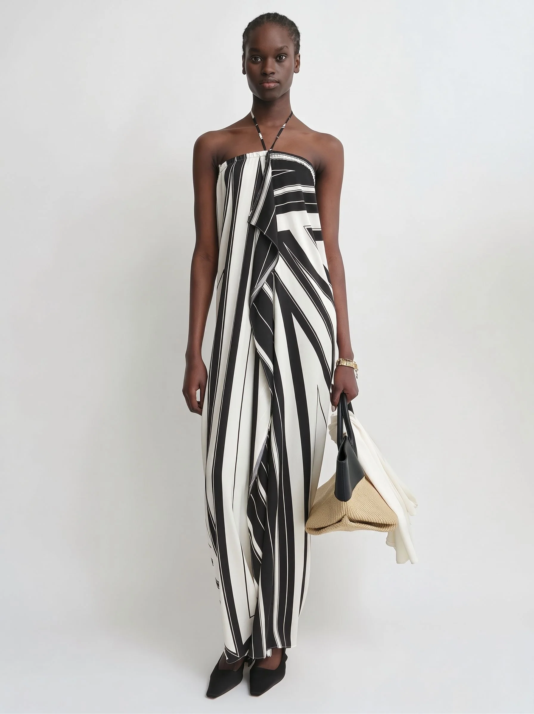 Mulberry Silk Asymmetric Halter Maxi Dress
