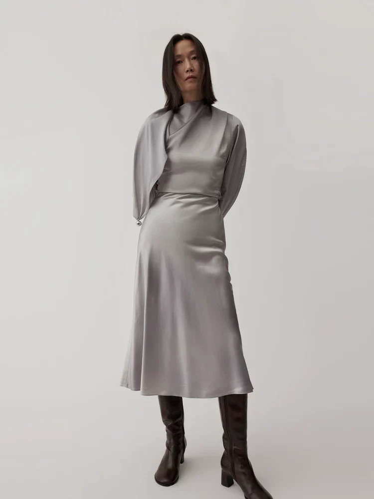 Mulberry Silk Asymmetric Scarf Blouse