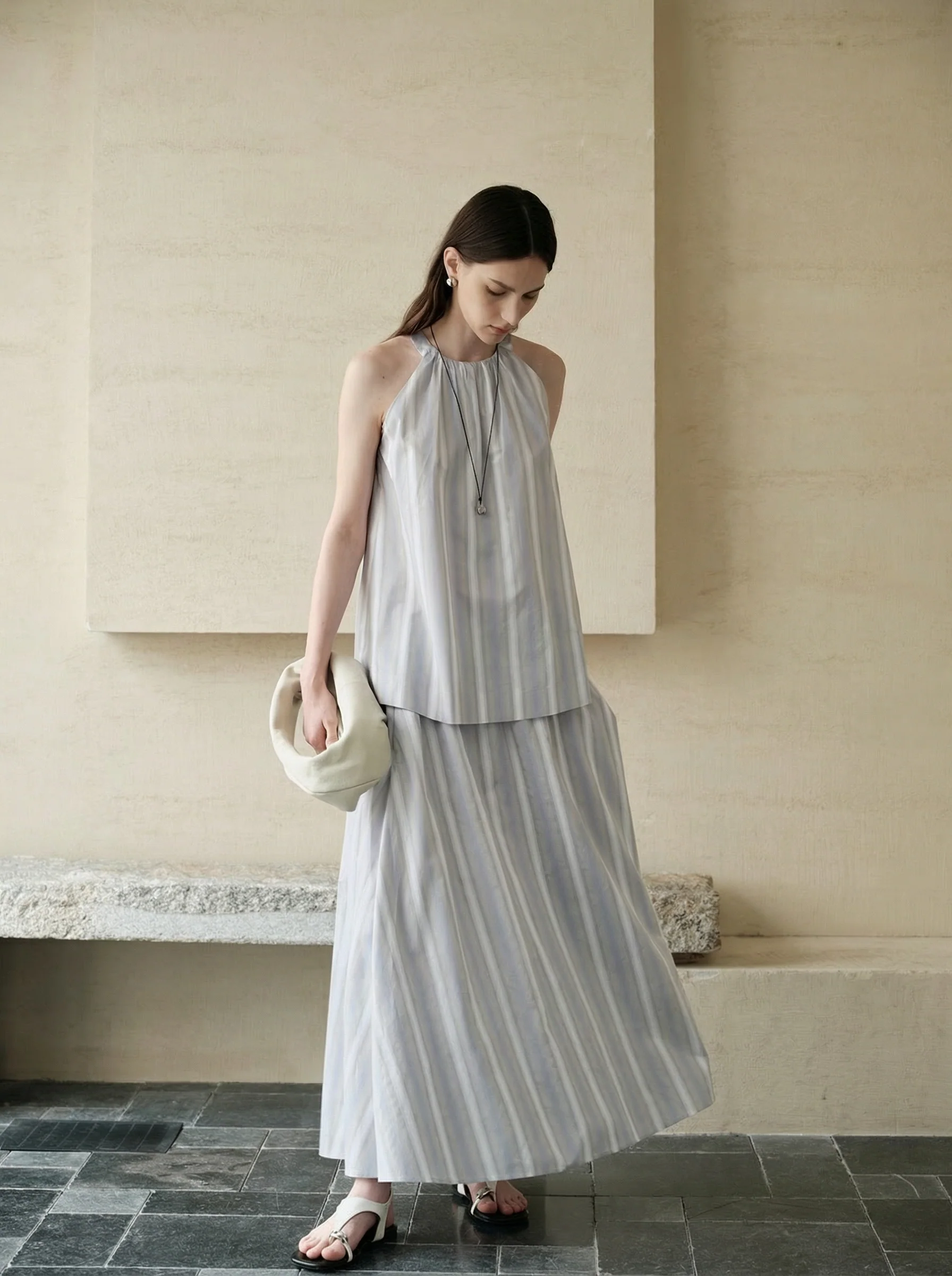 Mulberry Silk-Cotton Gradient Stripe Halter Set - Image 2