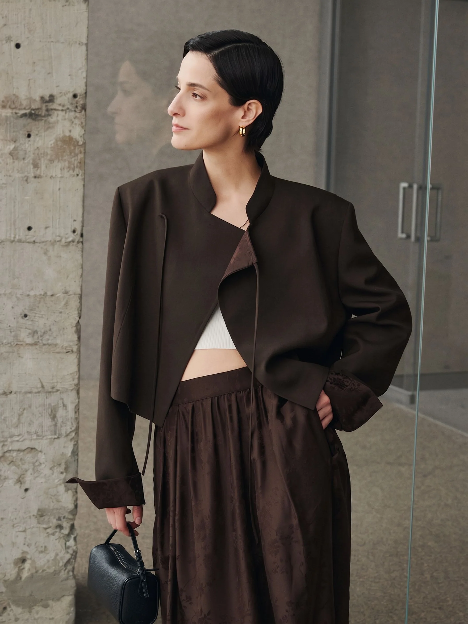Mulberry Silk Cropped Stand-Collar Jacket - Image 8