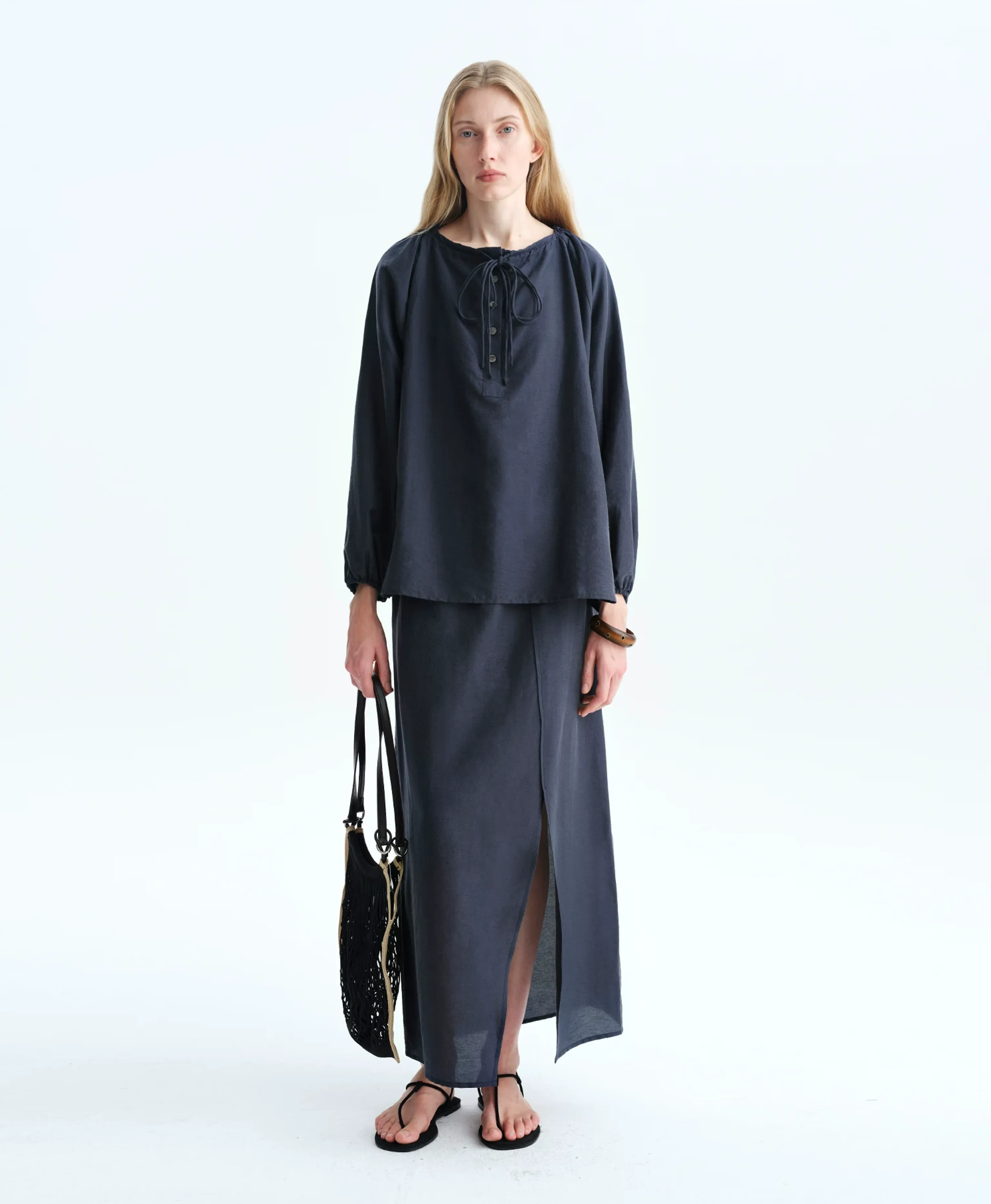 Mulberry Silk Drawstring Crew Blouse - Image 3