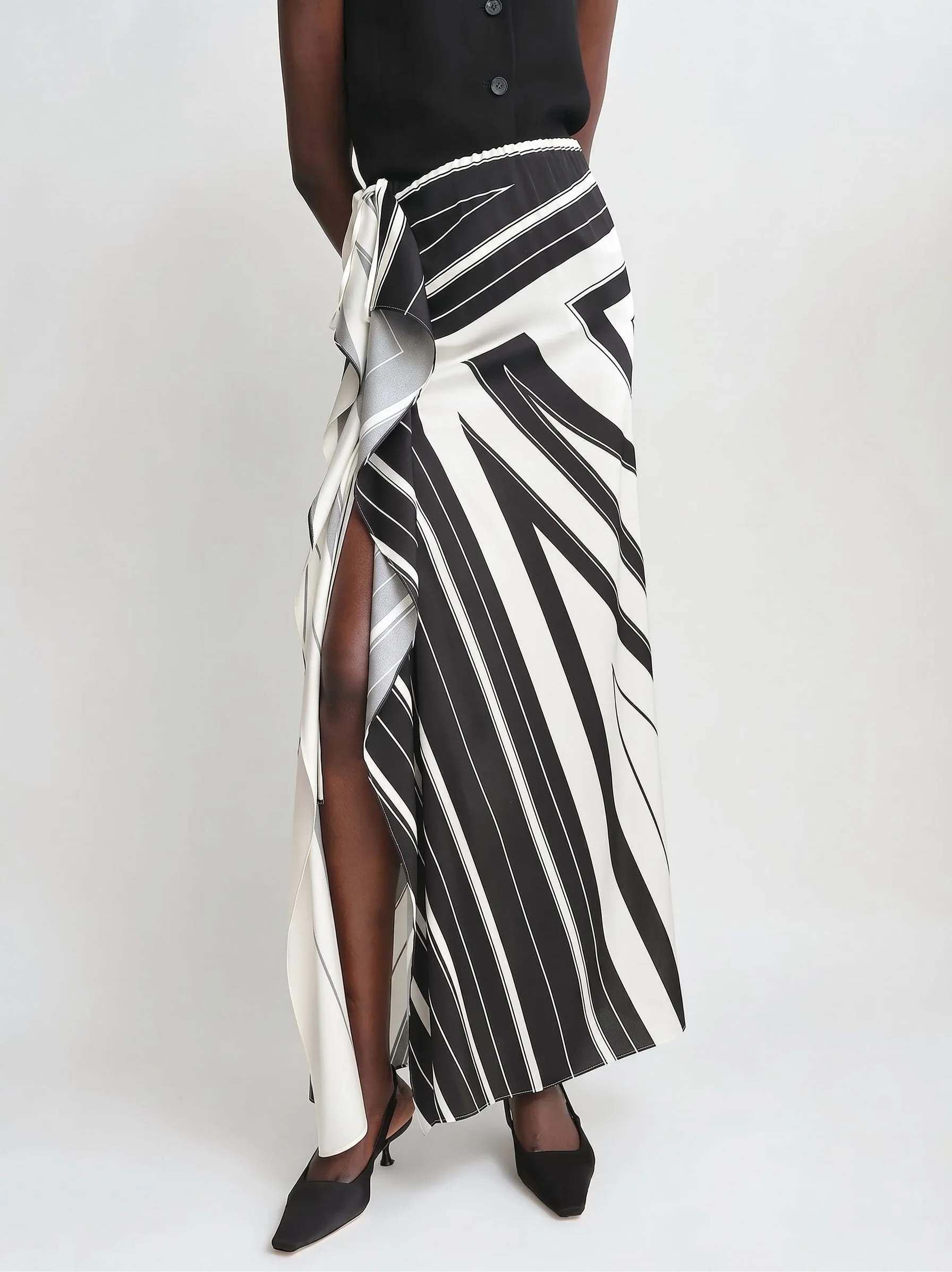 Mulberry Silk Graphic Wrap Maxi Skirt - Image 3