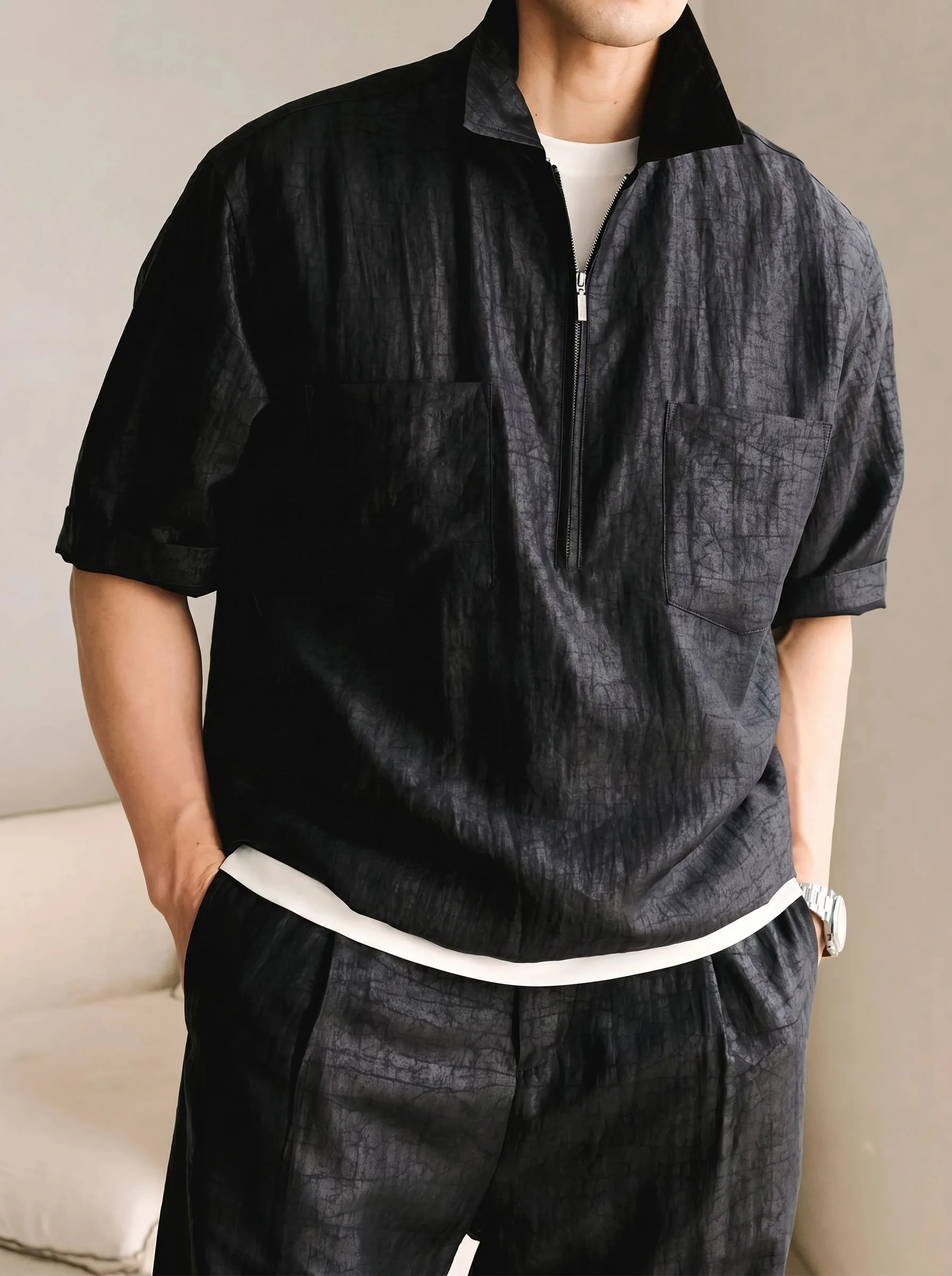 Mulberry Silk Half-Zip Shirt - Image 3