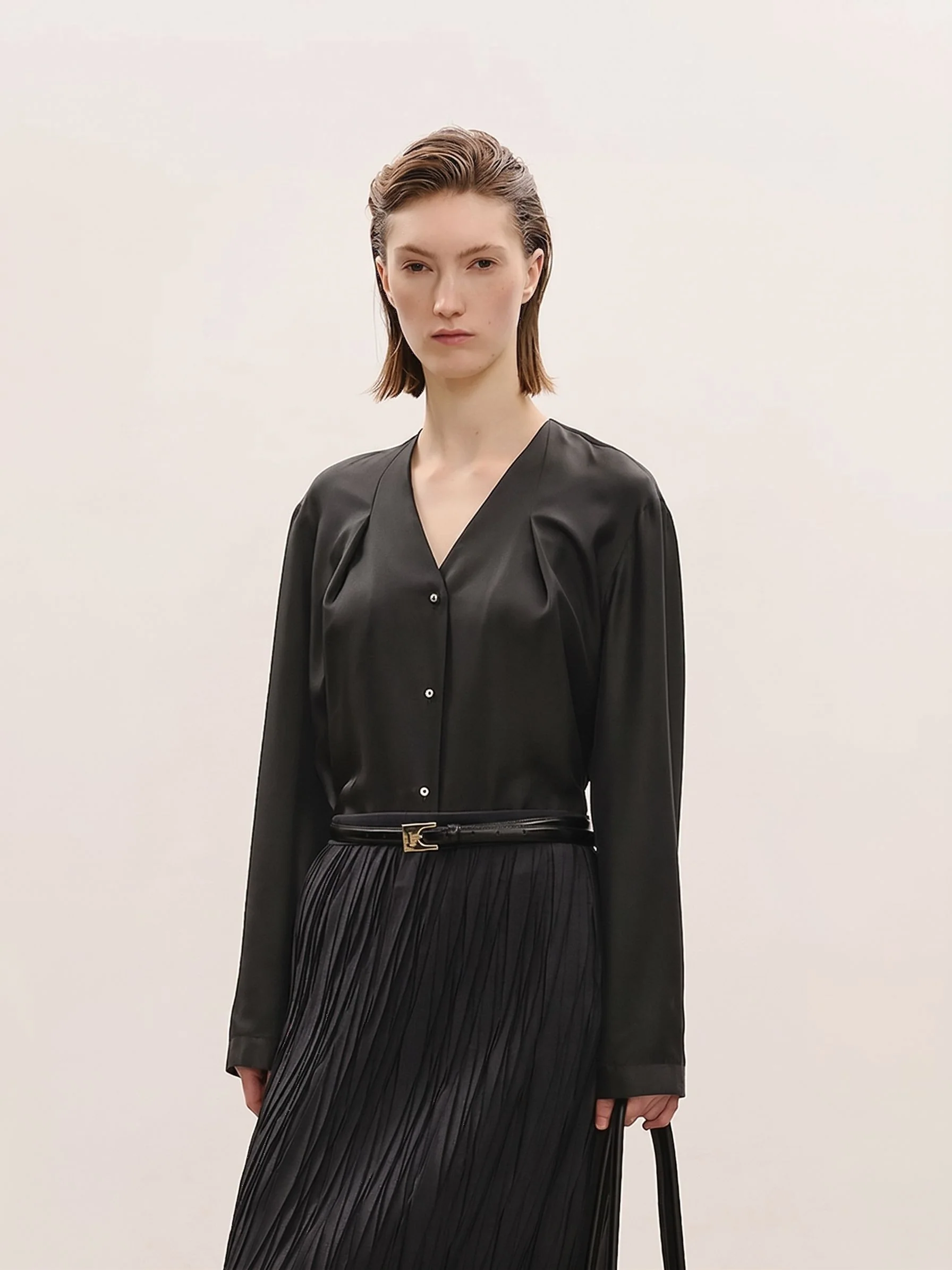 Mulberry Silk Lace-Hem Blouse