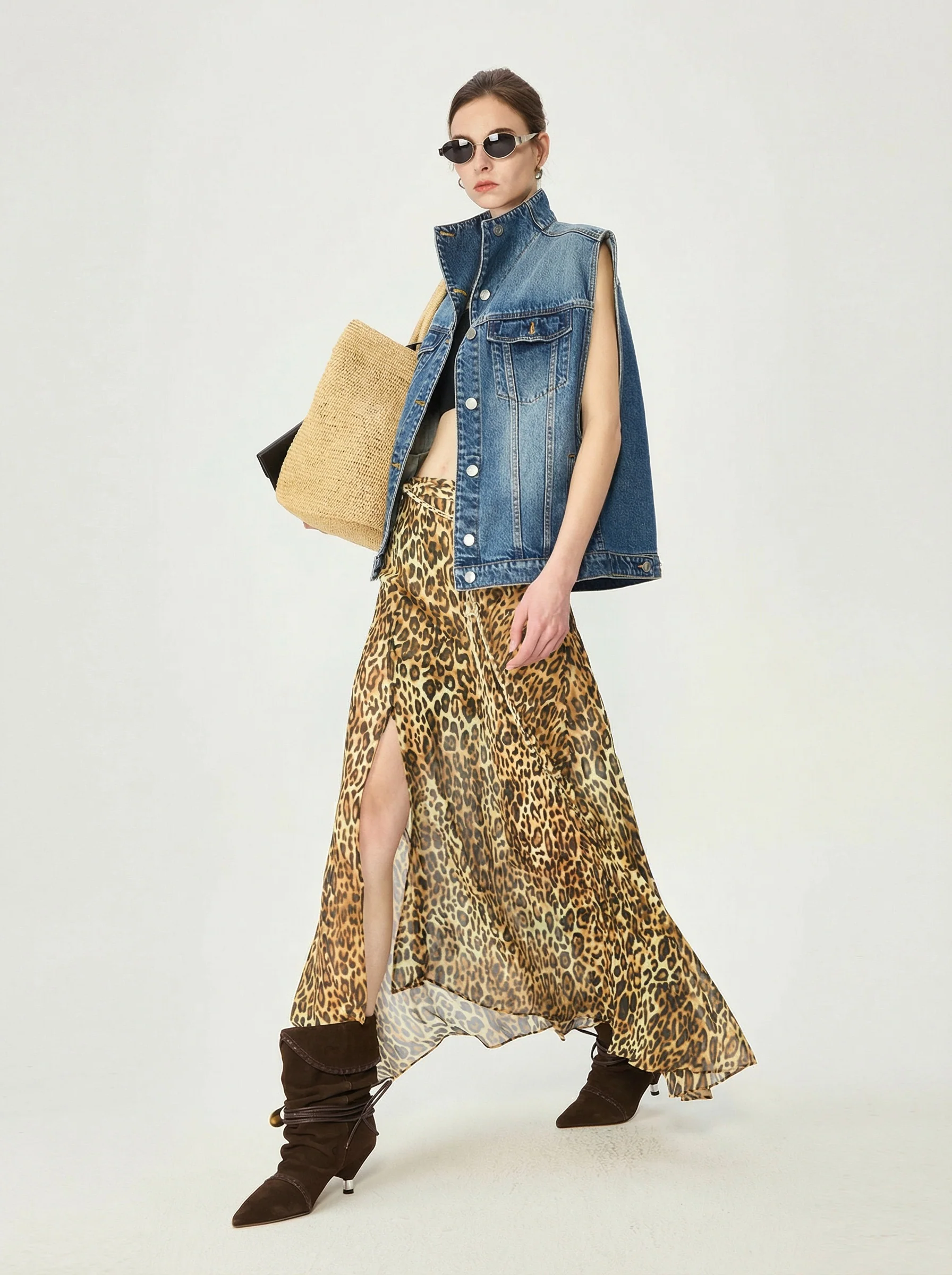 Mulberry Silk Leopard-Print Midi Skirt