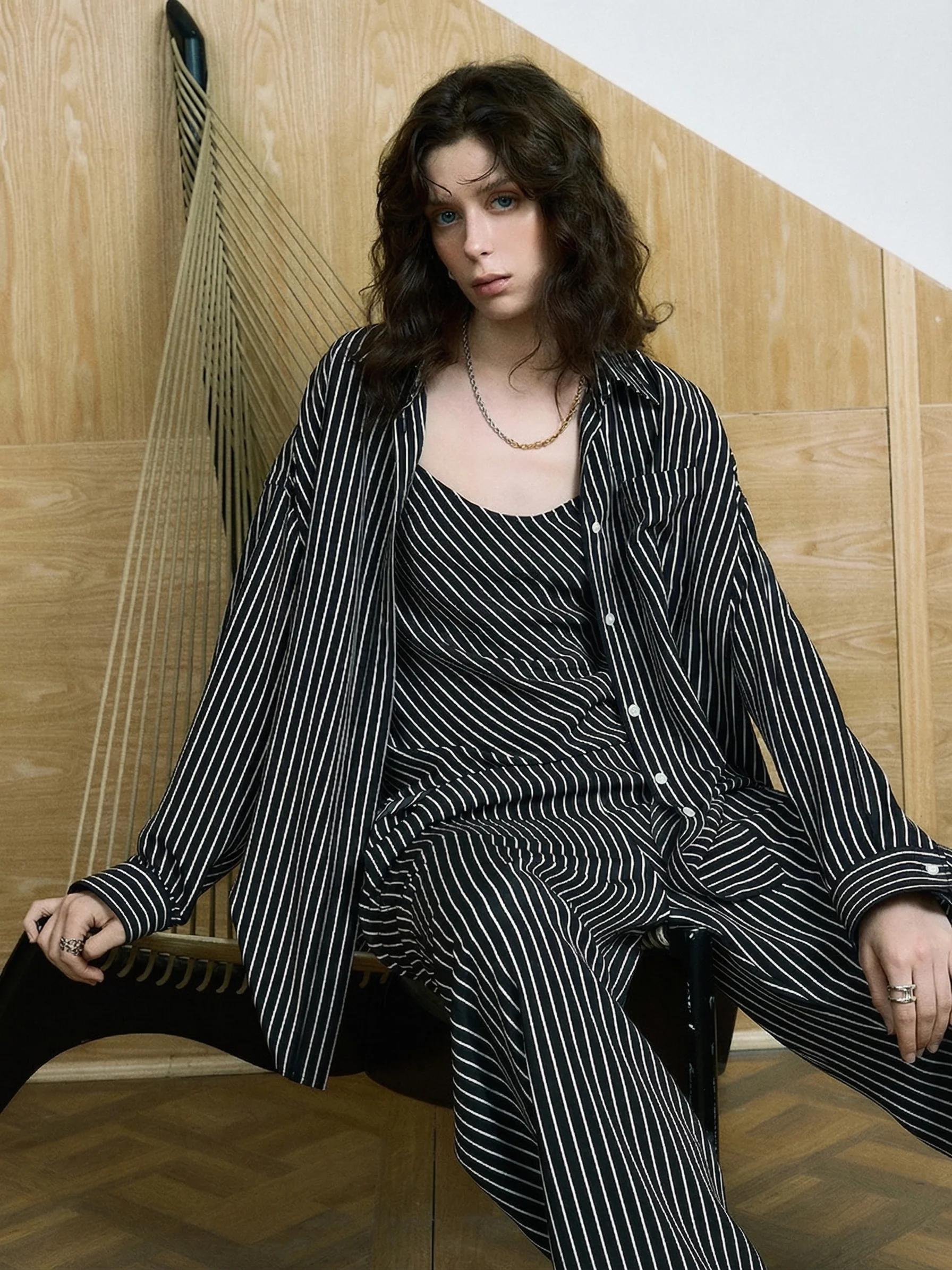 Mulberry Silk Pinstripe Three-Piece Set