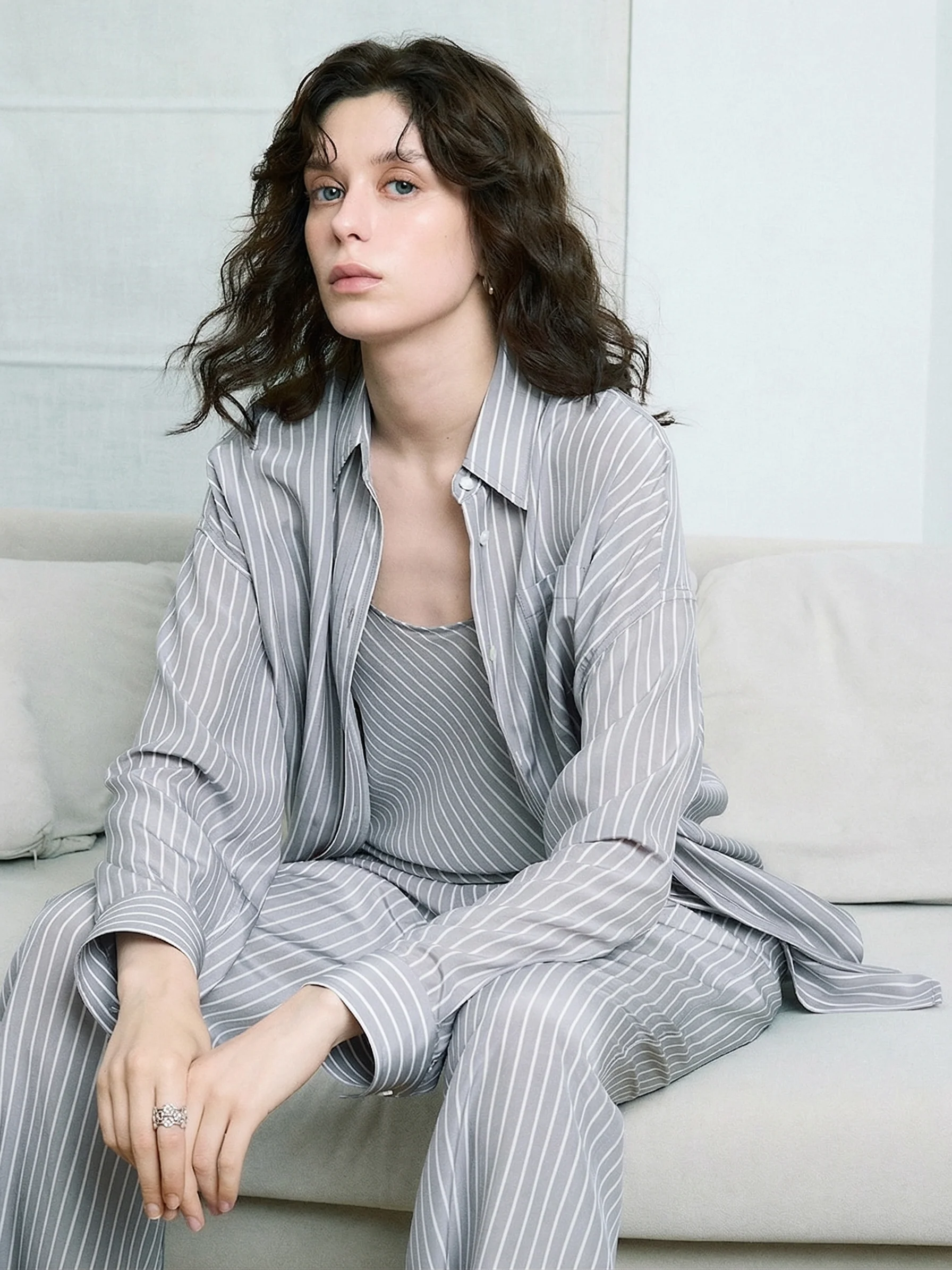 Mulberry Silk Pinstripe Three-Piece Set - Image 8