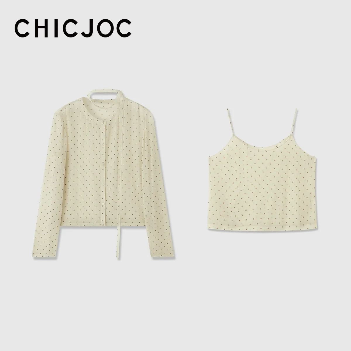 Mulberry Silk Polka-Dot Cardigan, Camisole & Skirt Set - Image 7