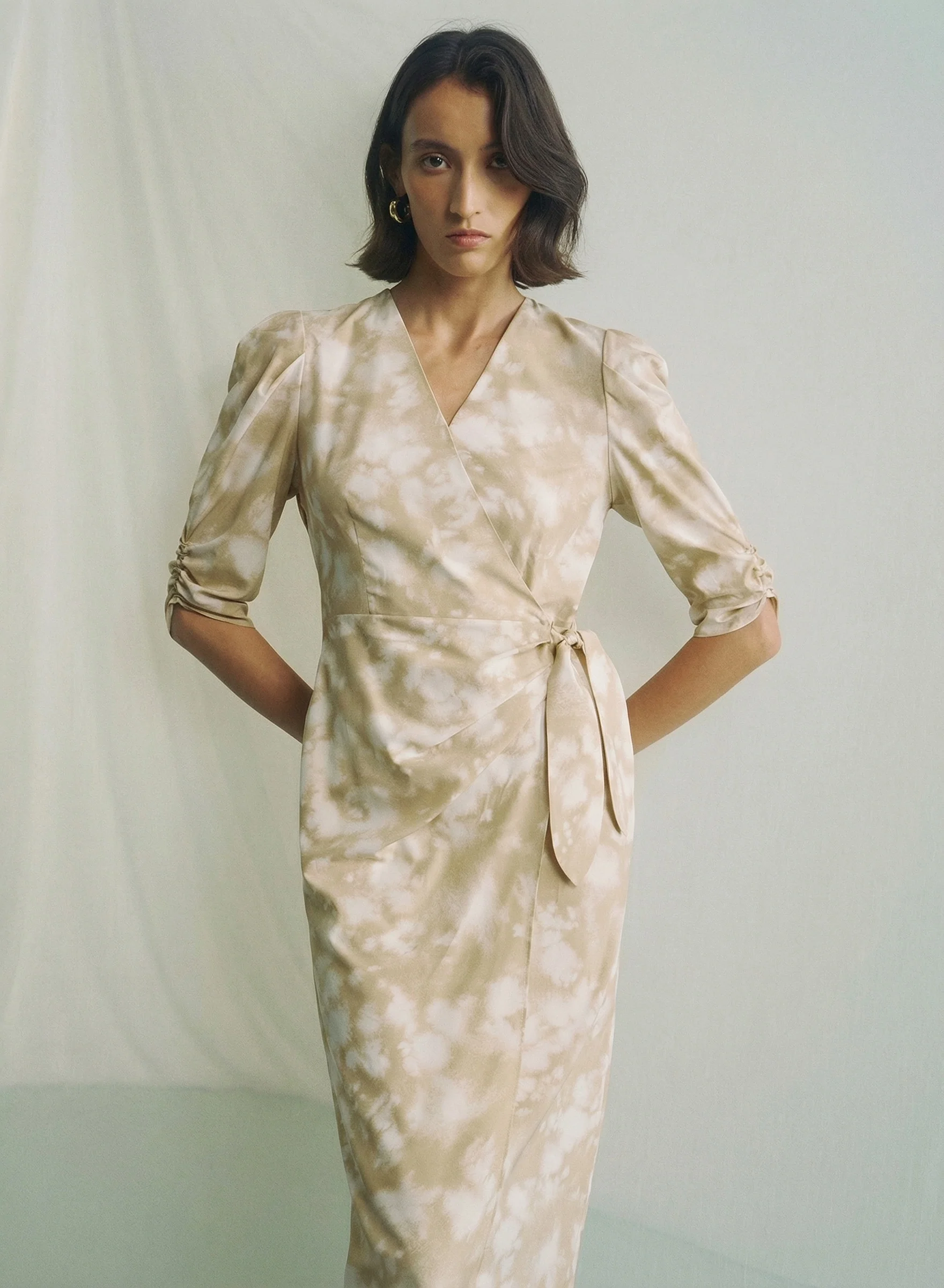 Mulberry Silk Printed Wrap Midi Dress