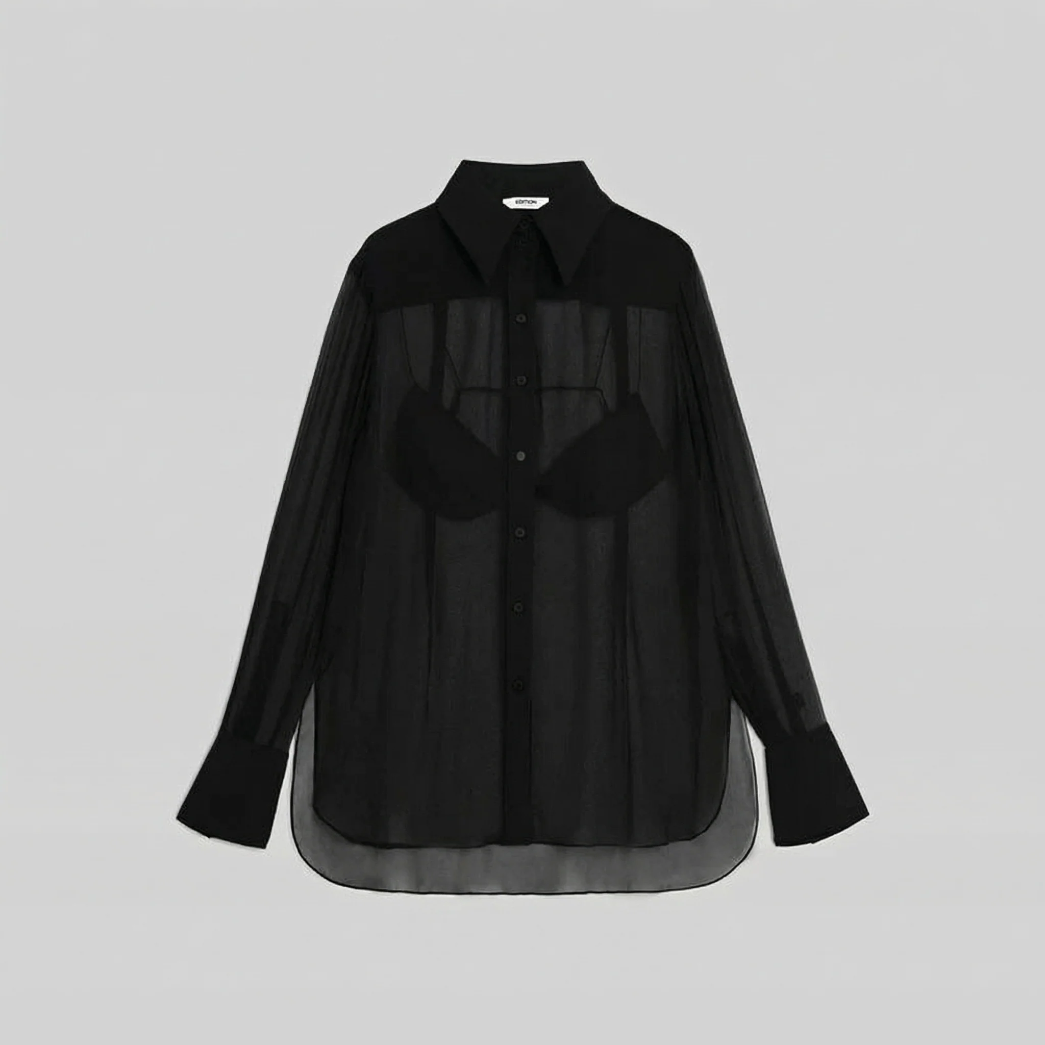 Mulberry Silk Sheer Button-Up Blouse - Image 5