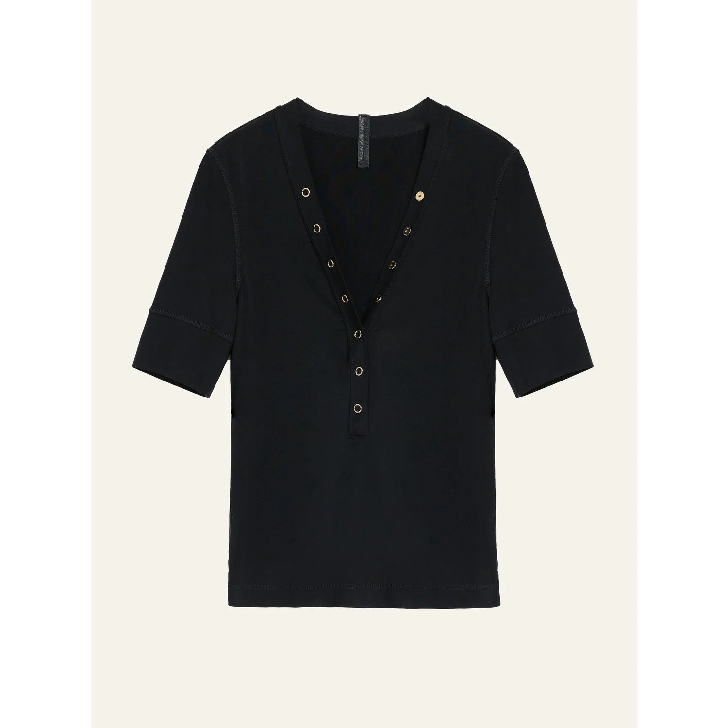 Mulberry Silk Snap V-Neck Tee - Image 6