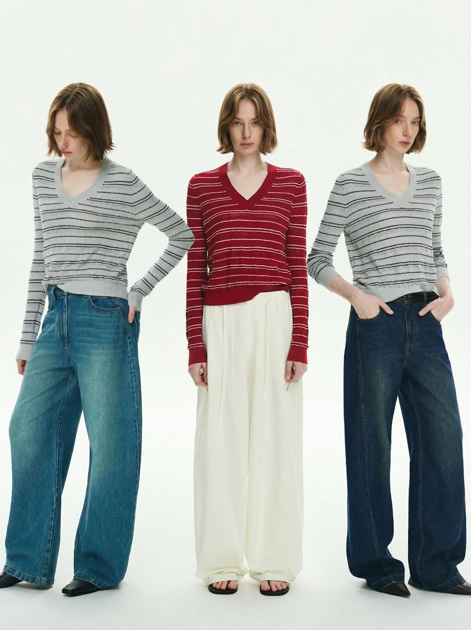 Mulberry Silk Striped V-Neck Sweater - Image 3