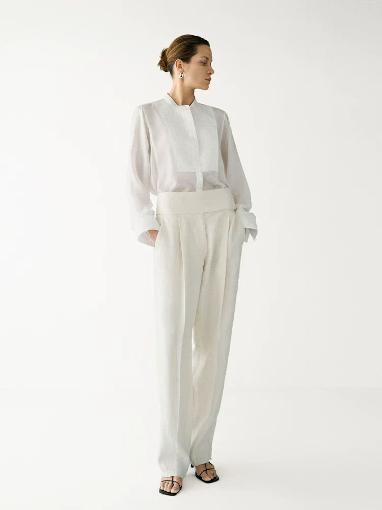 Mulberry Silk Textured Bib Blouse