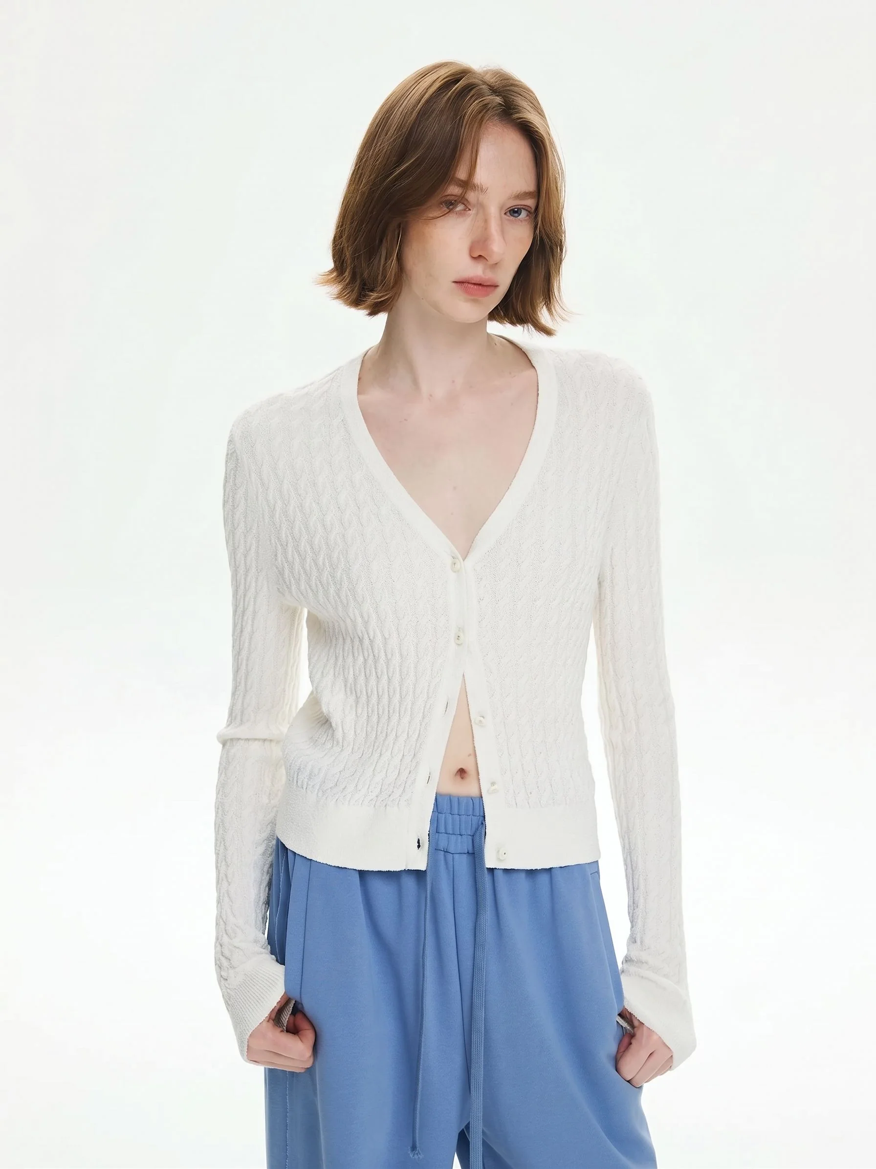 Mulberry Silk Textured V-Neck Cardigan - Image 3