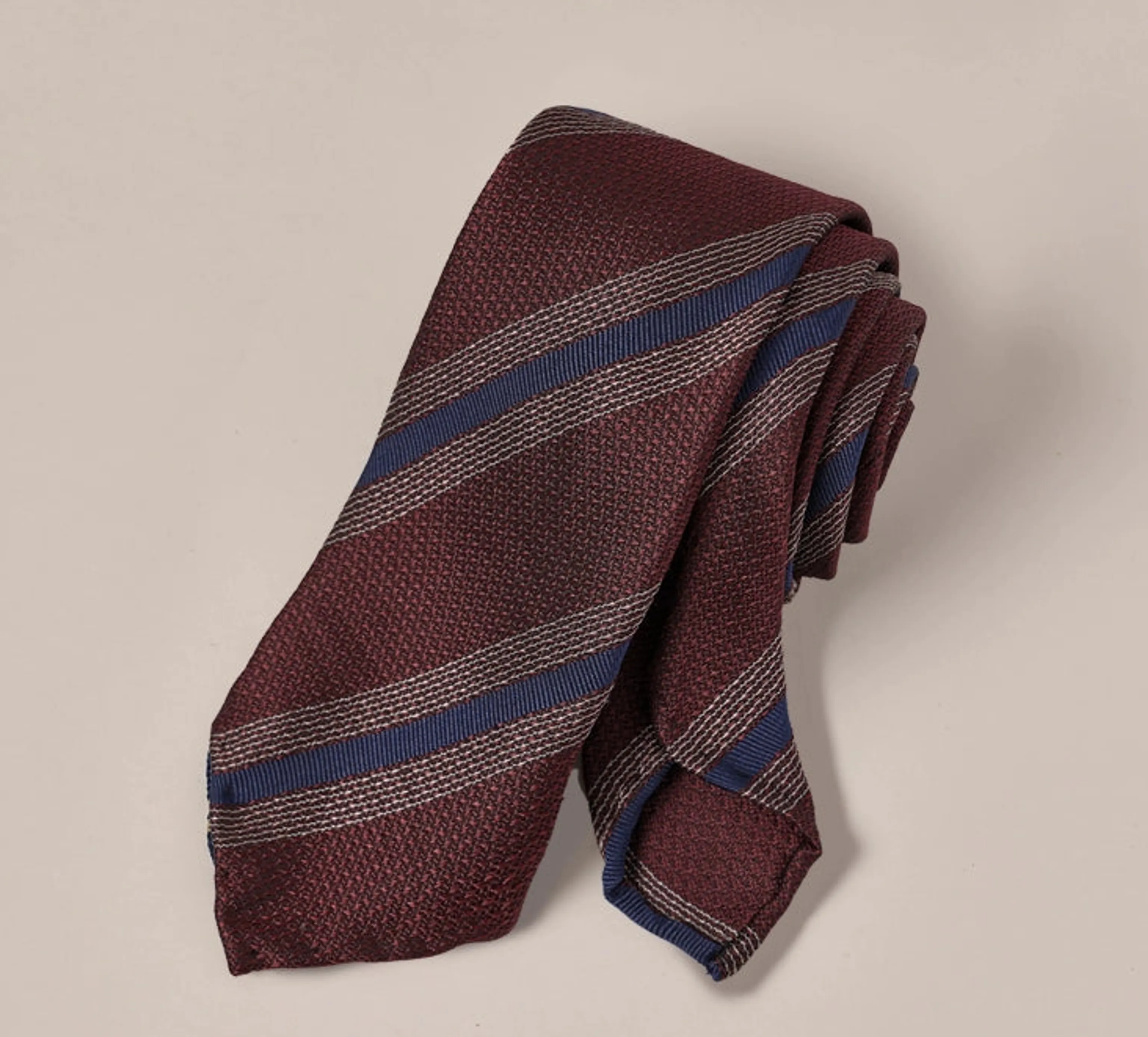 Mulberry Silk Three-Fold Striped Tie - Image 6