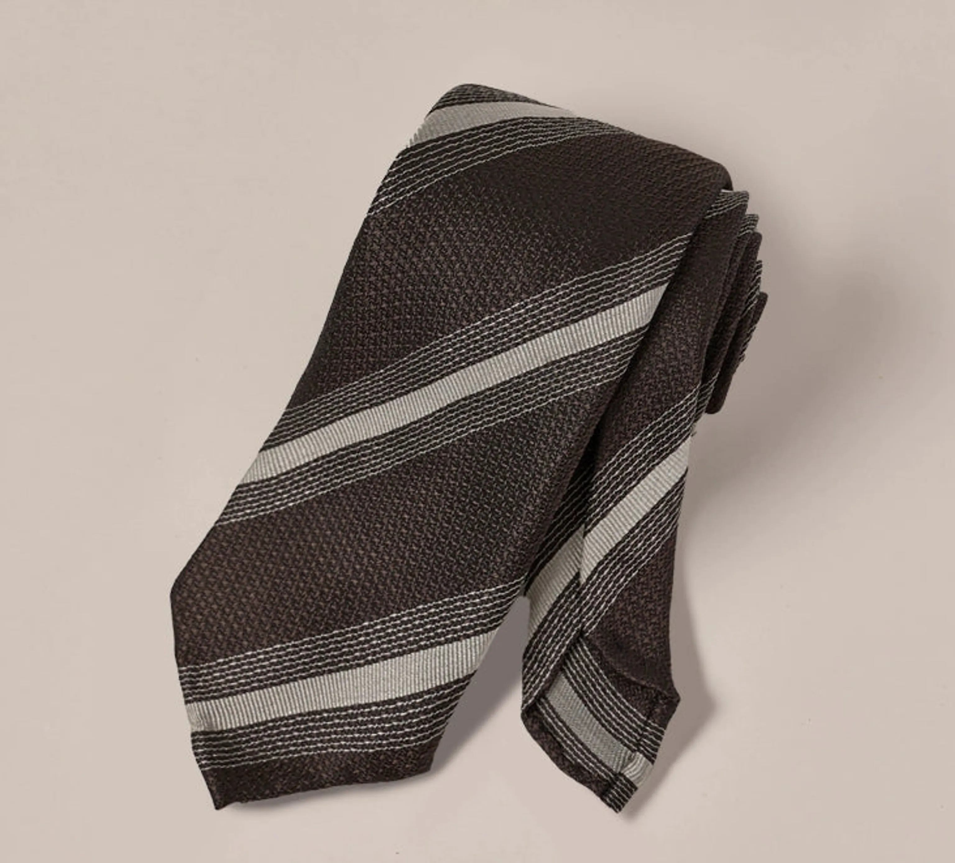 Mulberry Silk Three-Fold Striped Tie - Image 7