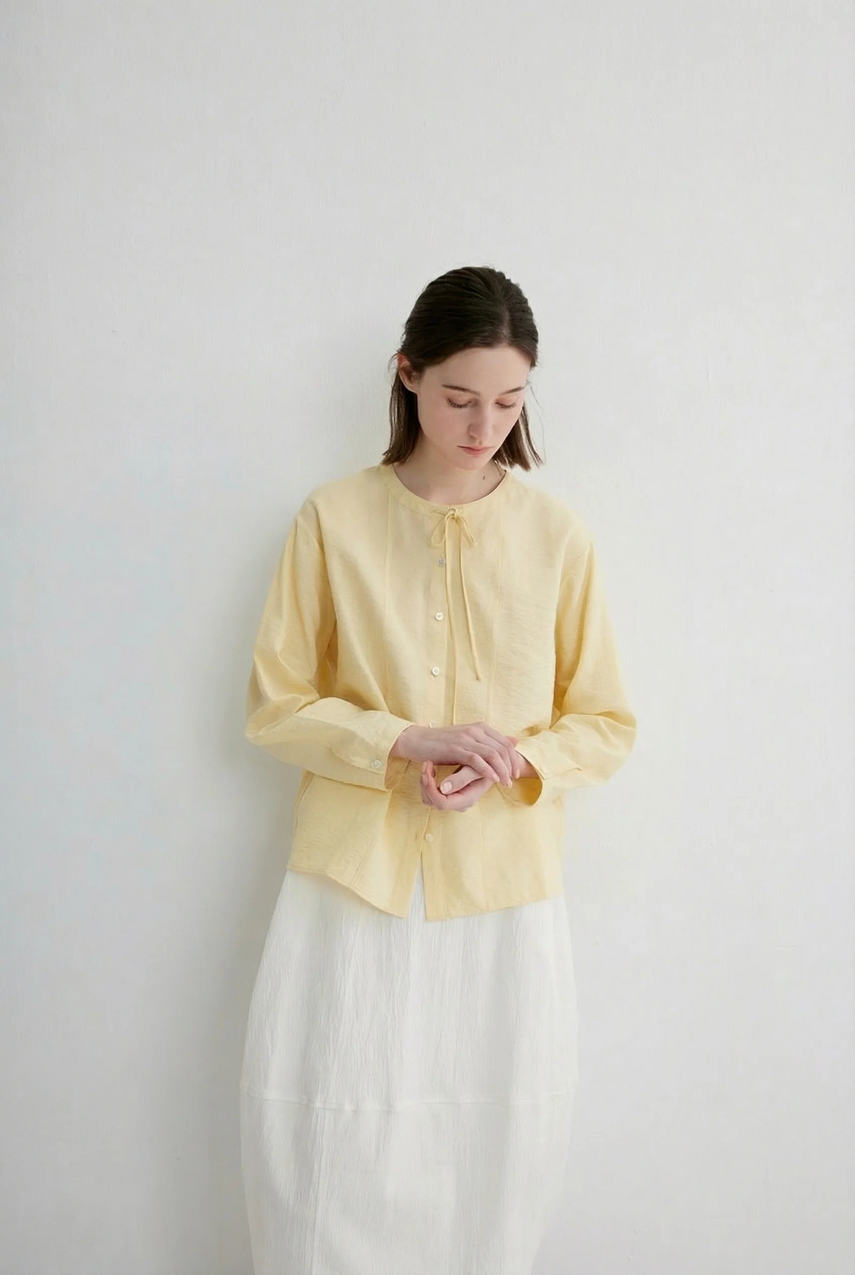 Mulberry Silk Tie-Neck Pintuck Blouse - Image 2