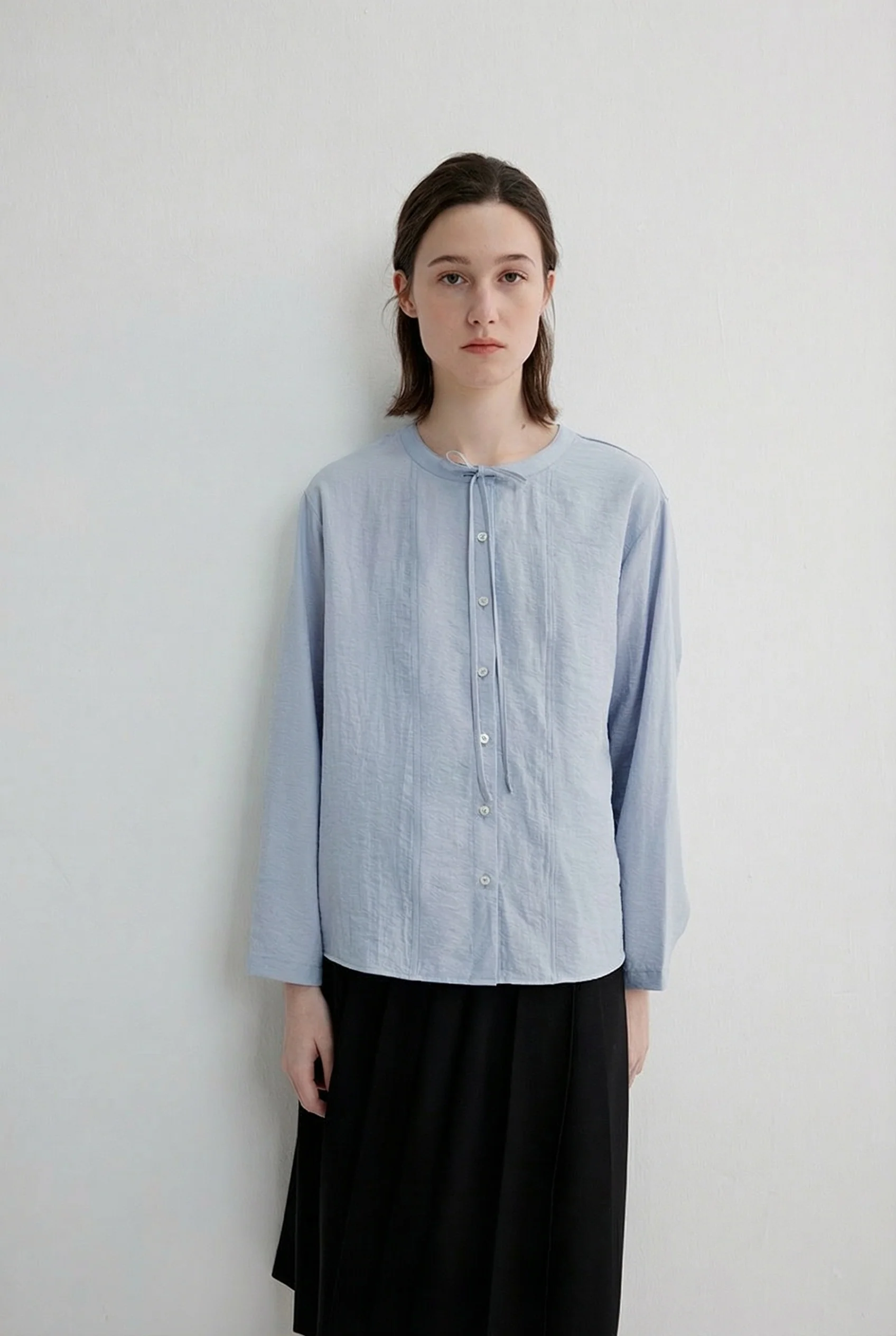 Mulberry Silk Tie-Neck Pintuck Blouse - Image 5