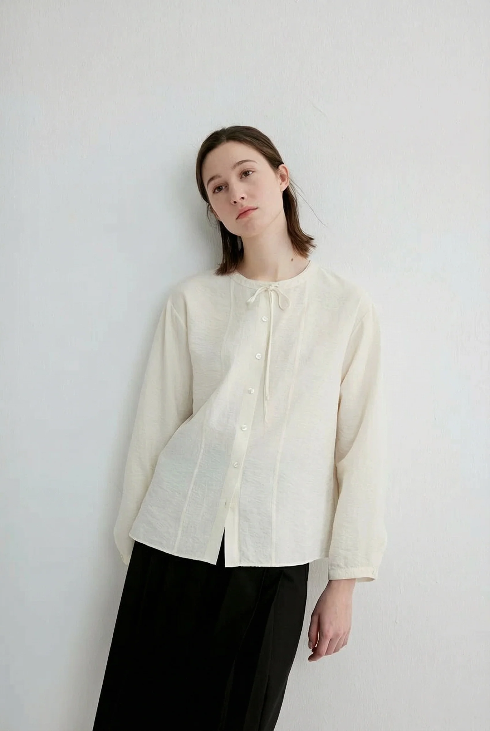 Mulberry Silk Tie-Neck Pintuck Blouse - Image 6