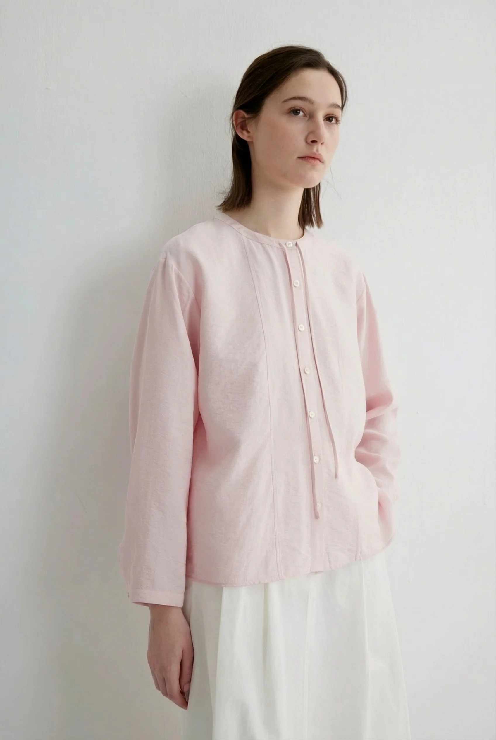 Mulberry Silk Tie-Neck Pintuck Blouse - Image 7