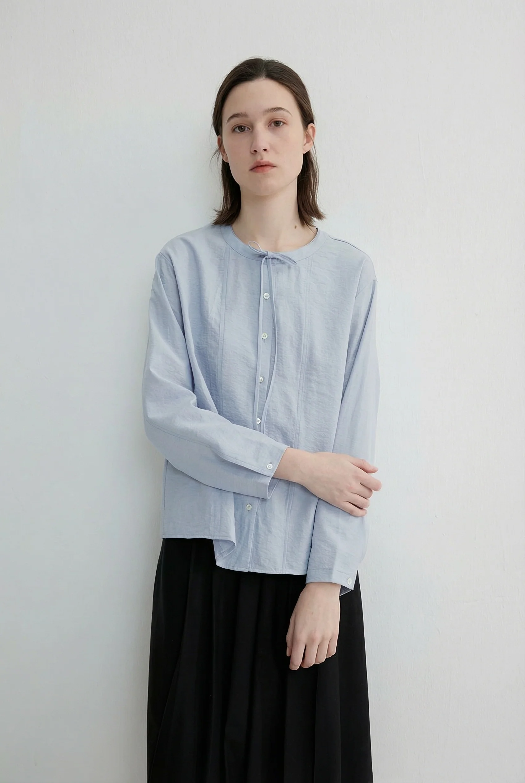 Mulberry Silk Tie-Neck Pintuck Blouse - Image 8
