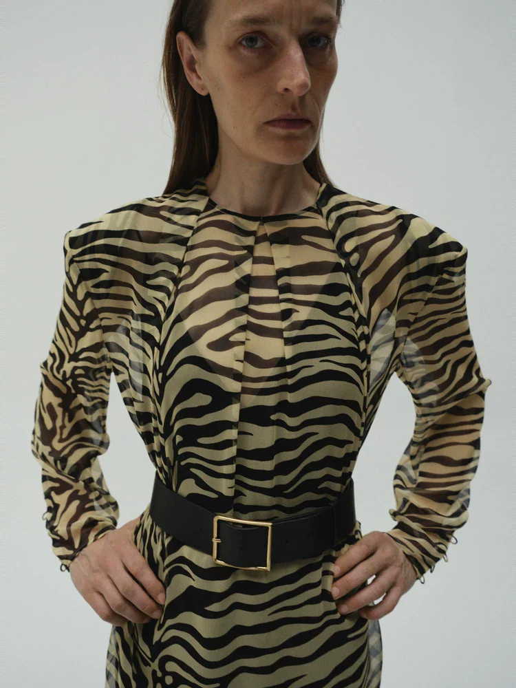 Mulberry Silk Zebra Print Sheer Dress