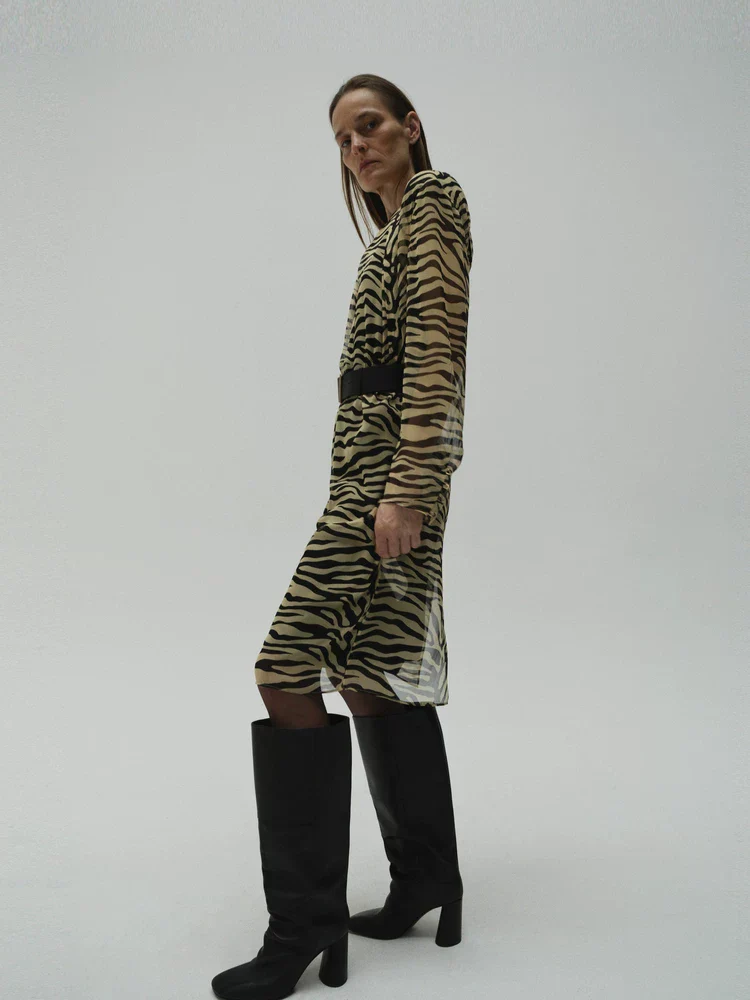 Mulberry Silk Zebra Print Sheer Dress - Image 3