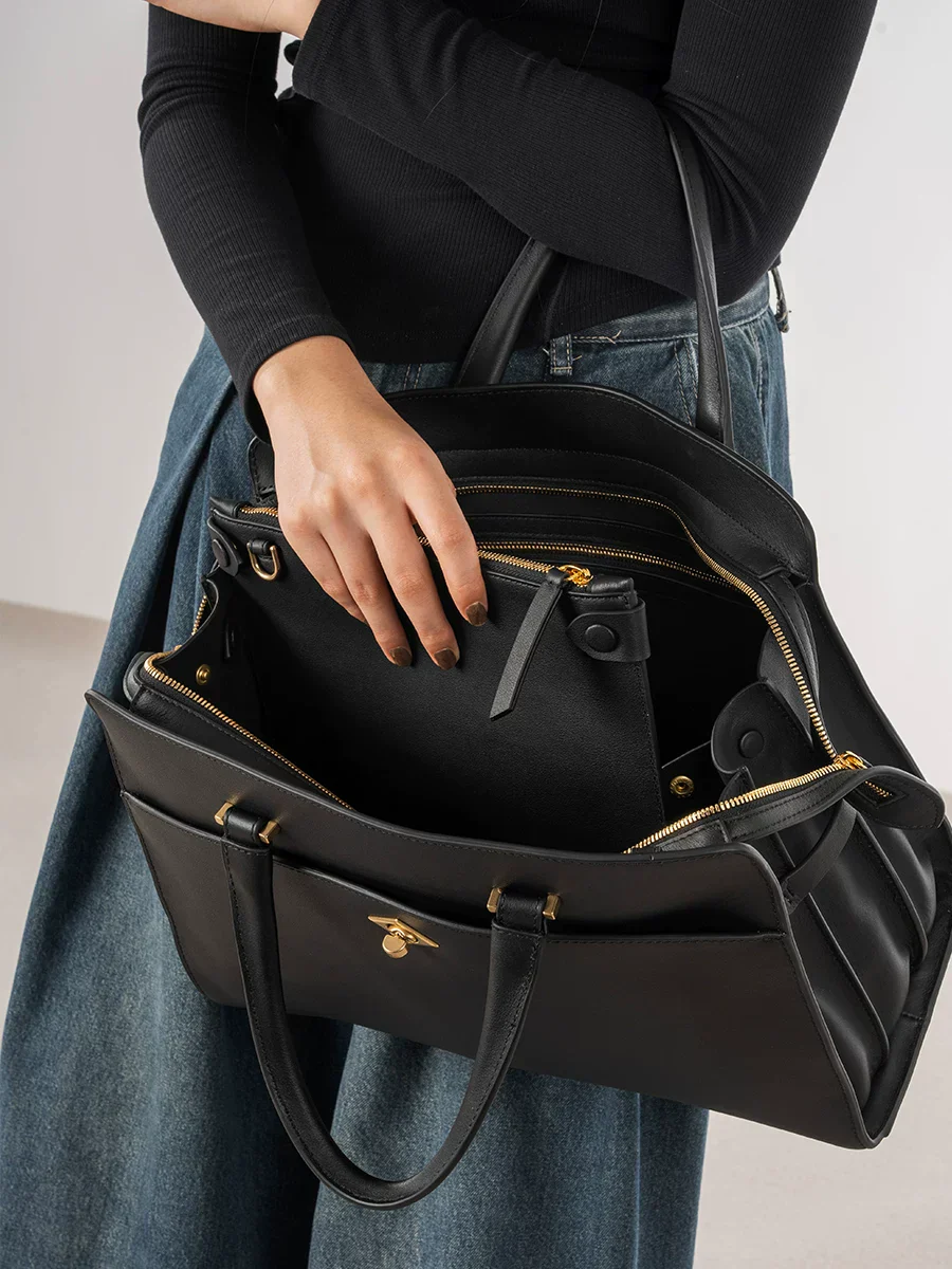 Multi-Compartment Leather Tote