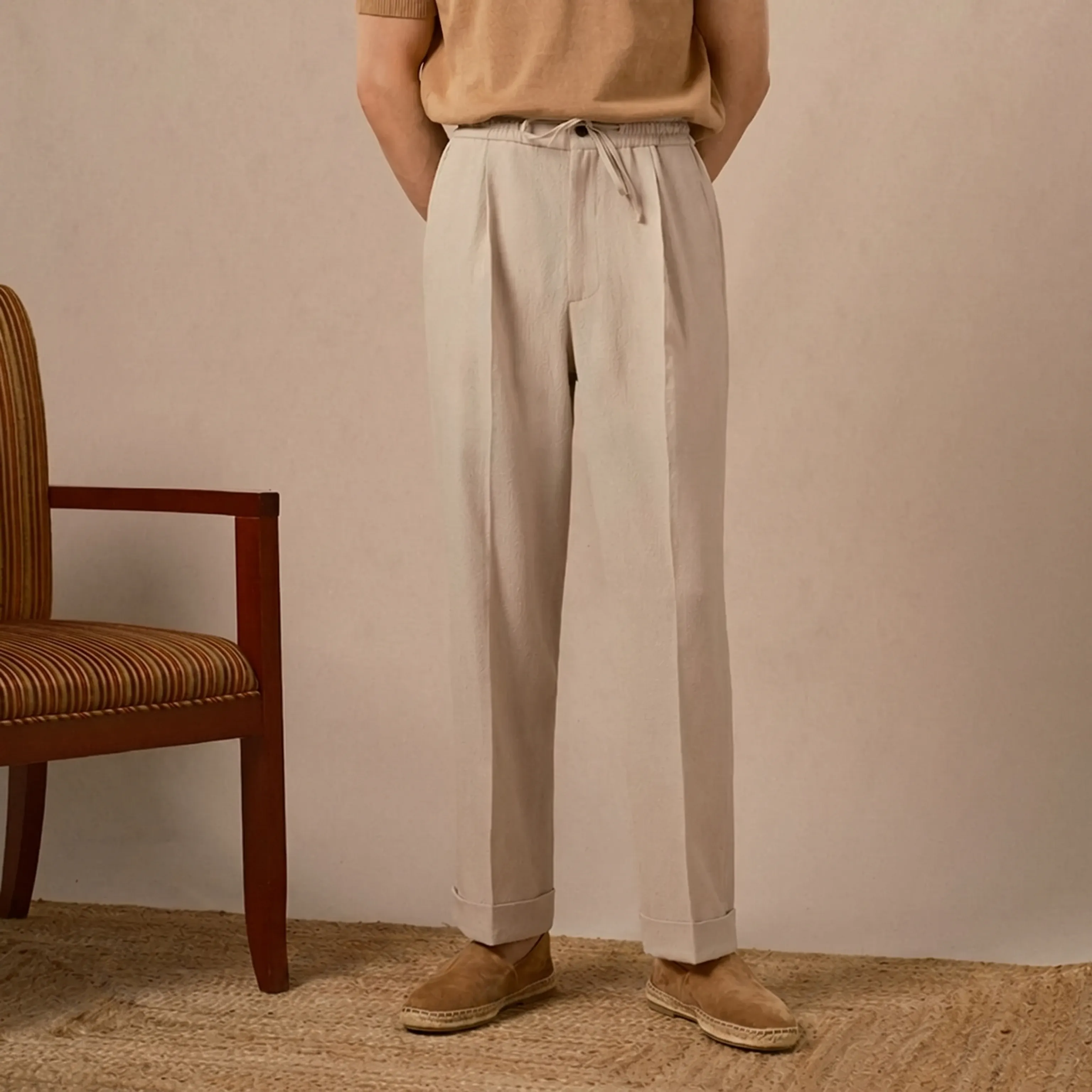 Napoli Seersucker Drawstring Trousers - Image 4