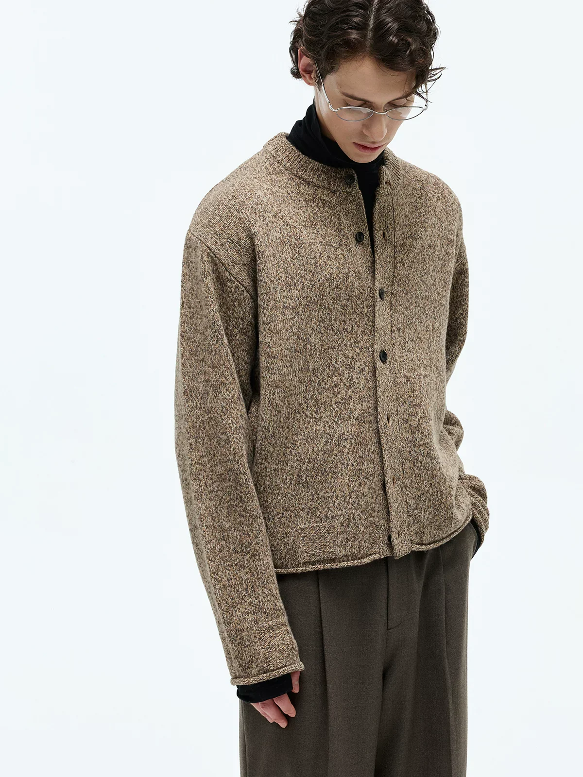 Narrow Crewneck Merino Blend Cardigan - Image 5