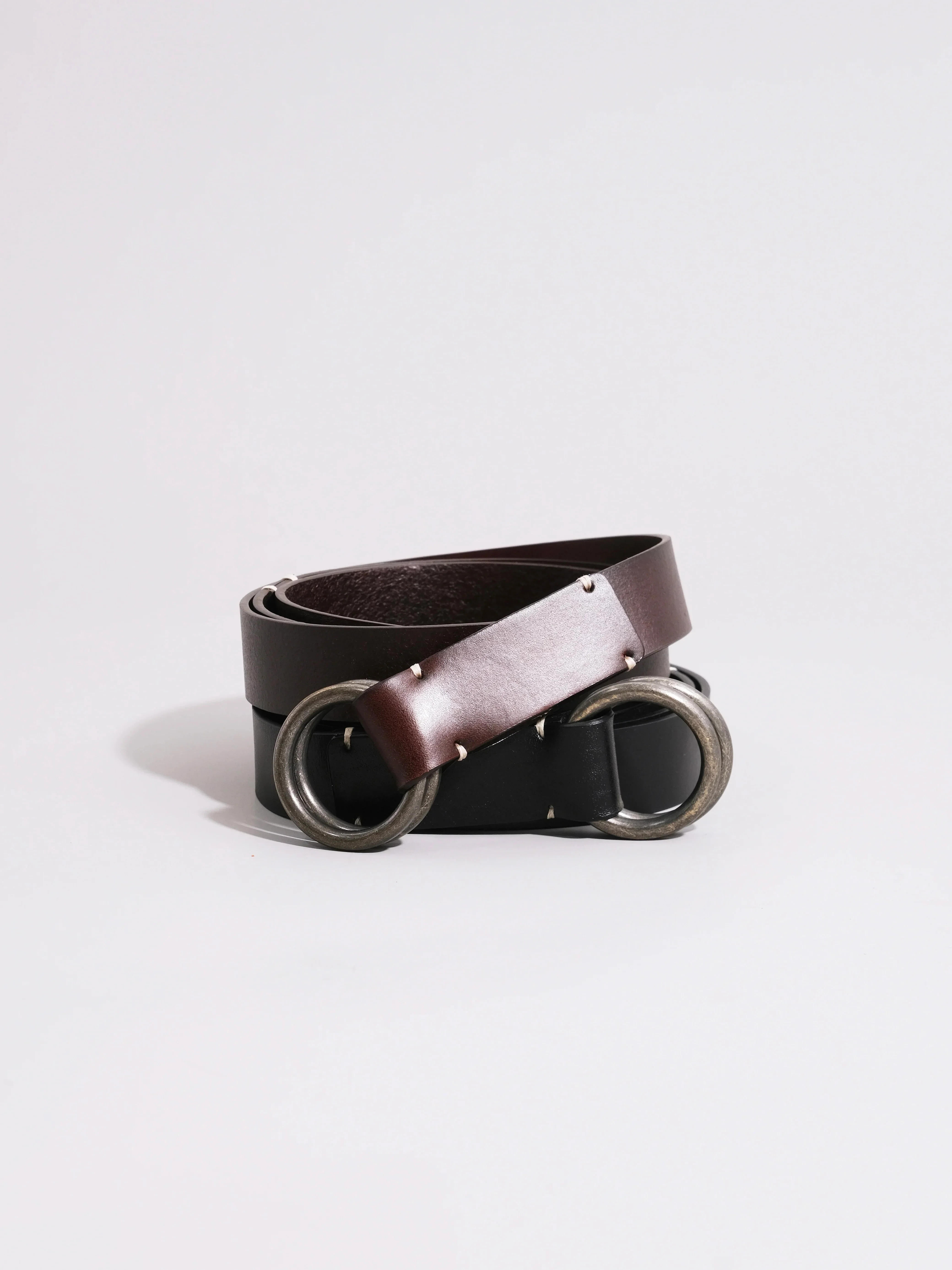 Narrow Double Ring Leather Belt - Image 2