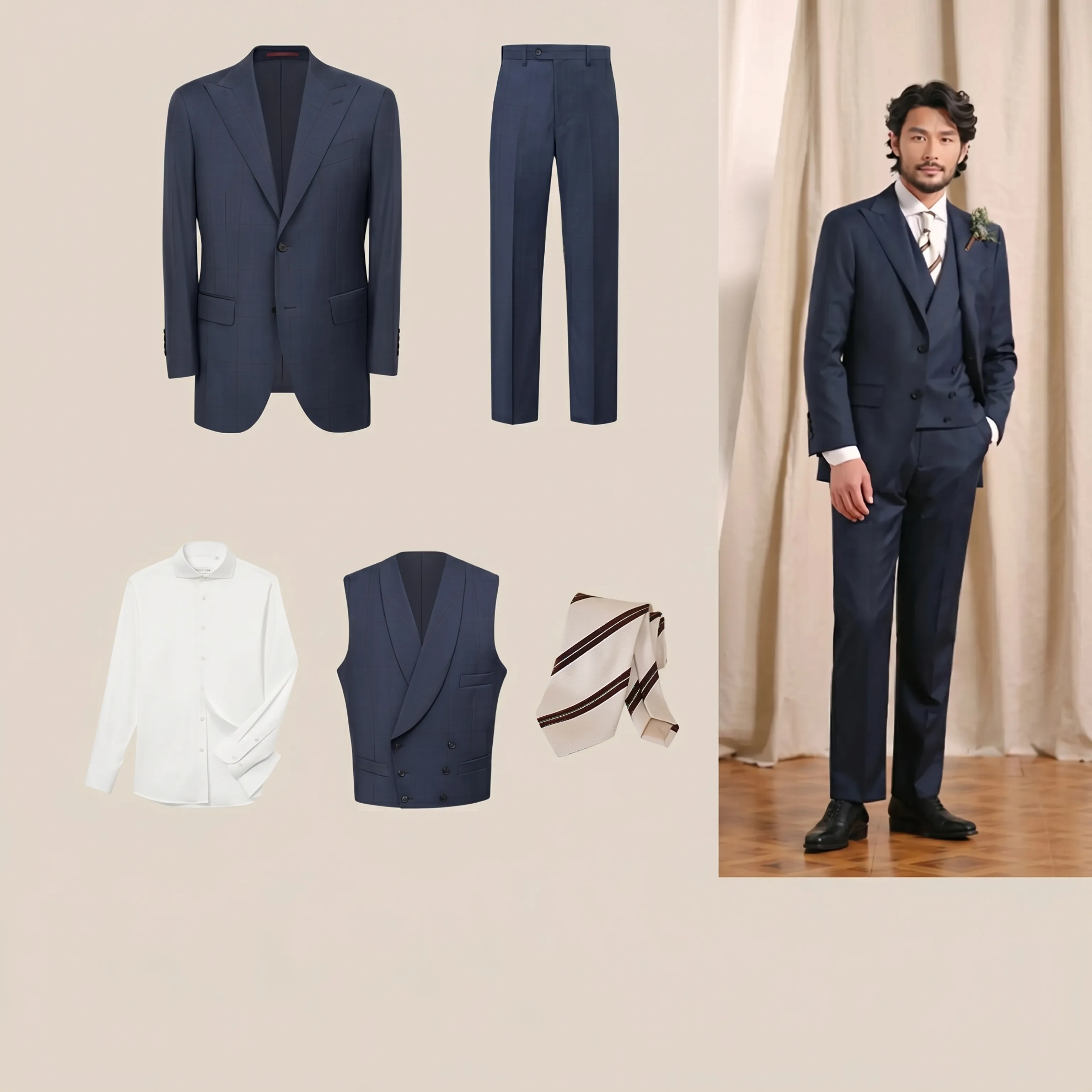 Navy Check Suit - Image 5