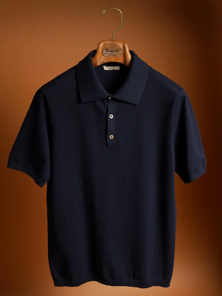 Navy Combed Cotton Polo - Image 3