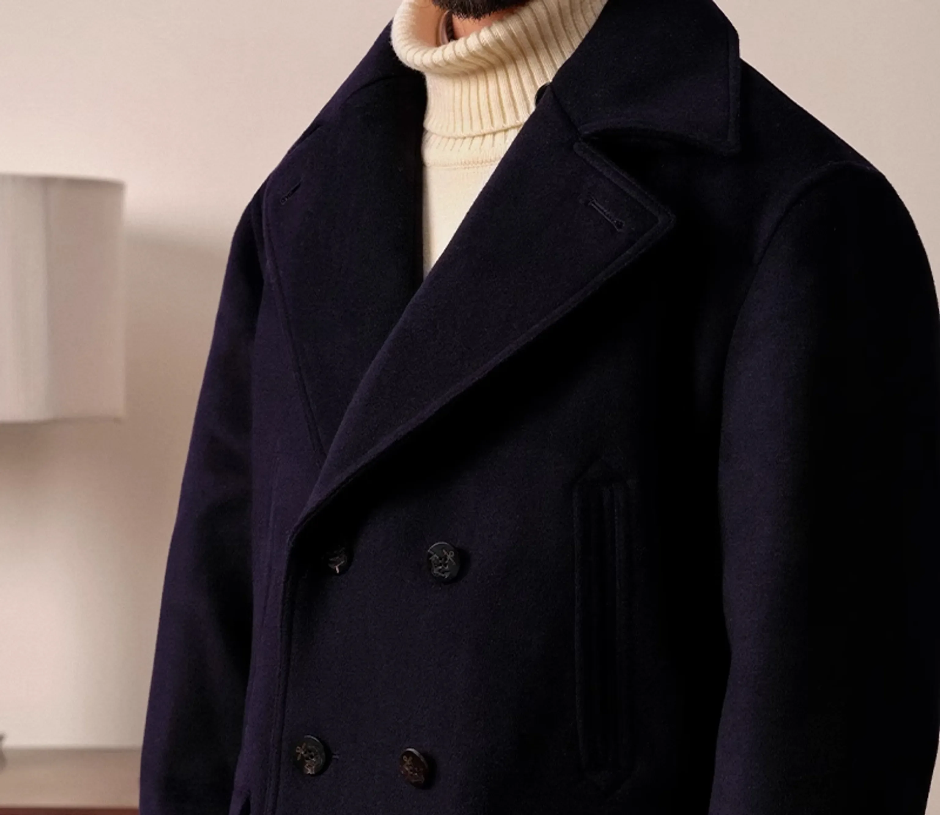 Navy Double-Breasted Wool Coat - Image 3