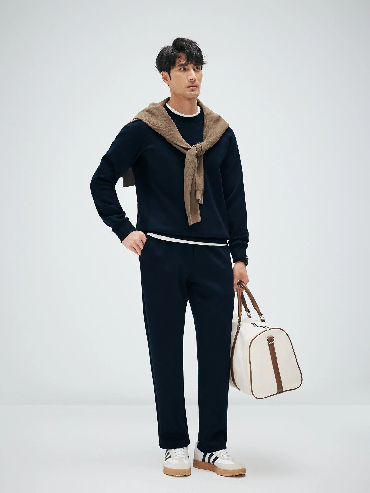 Navy Elastic Trousers - Image 2