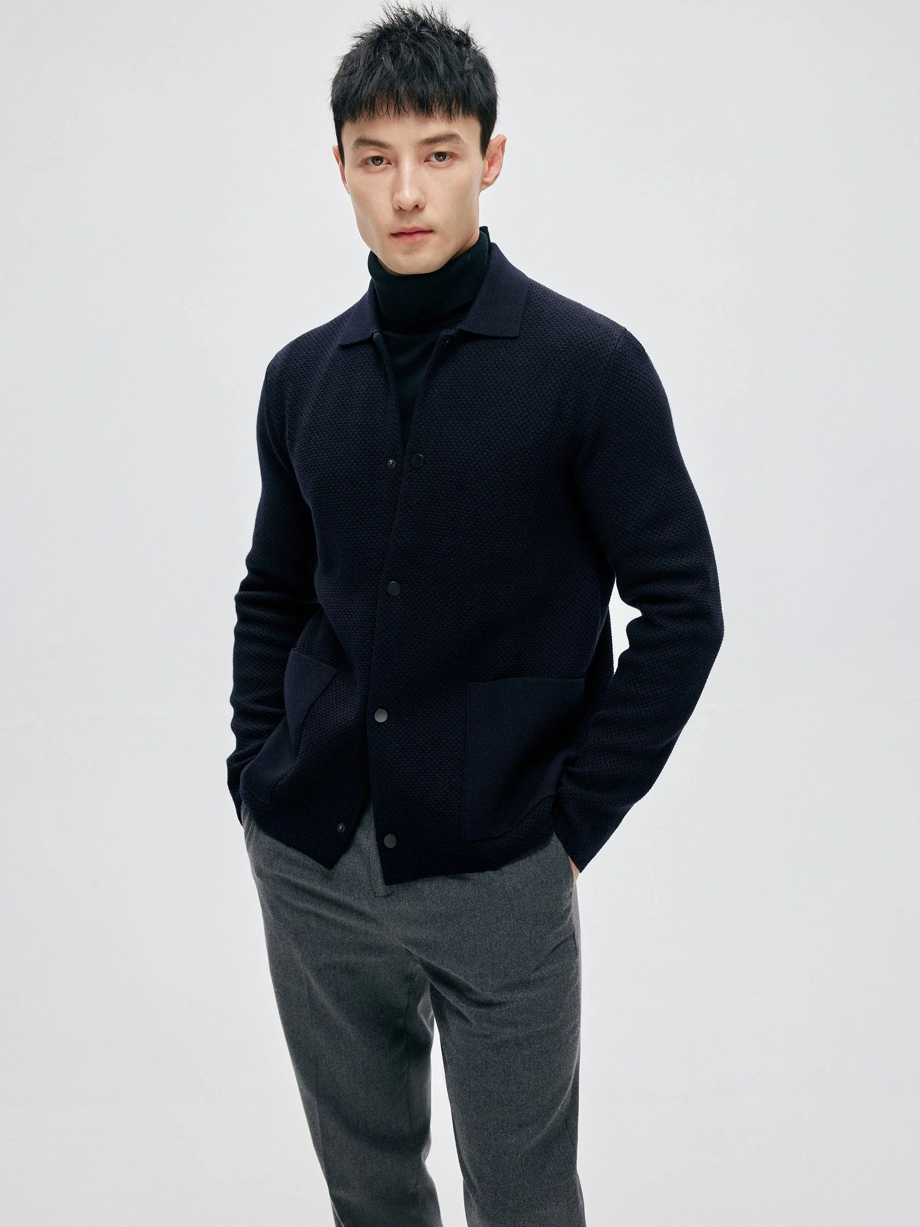 Navy Knit Jacket - Image 2