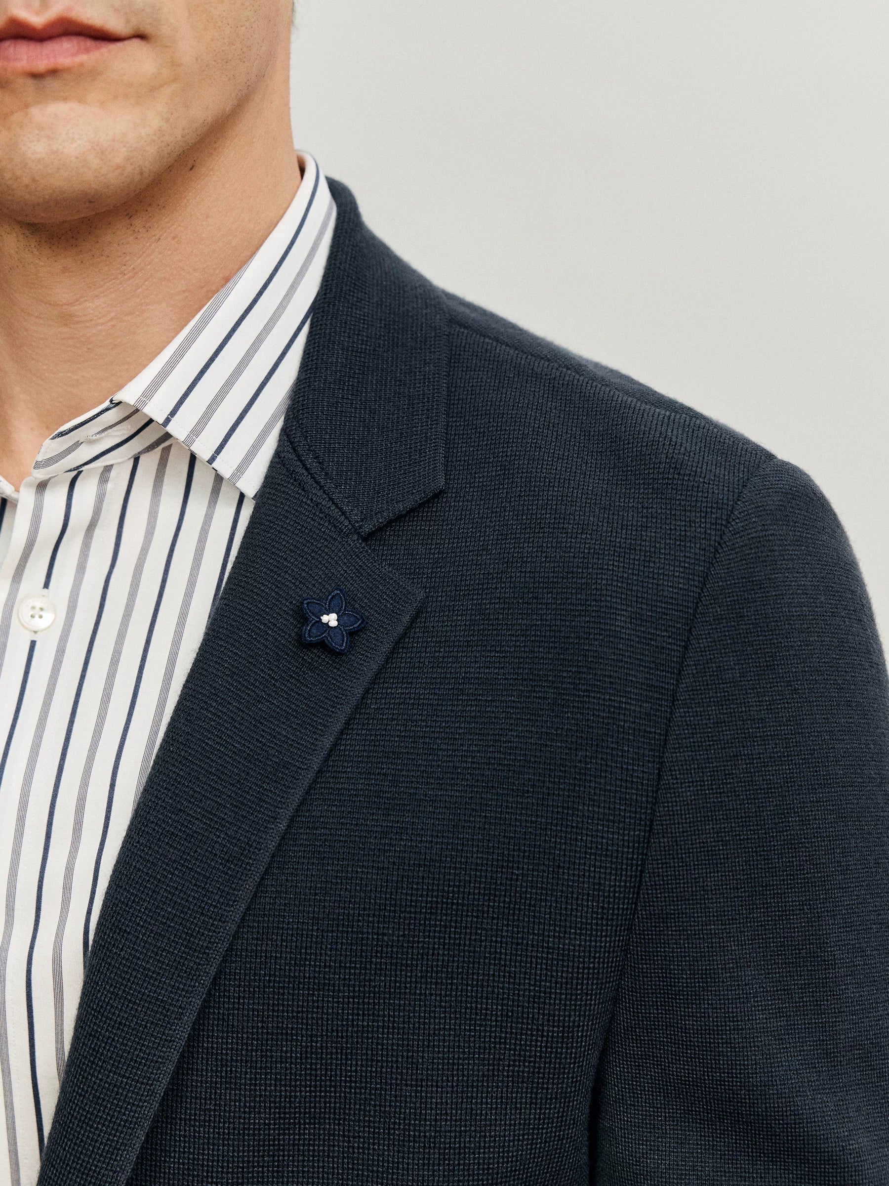 Navy Knit Wool Slim Blazer - Image 5