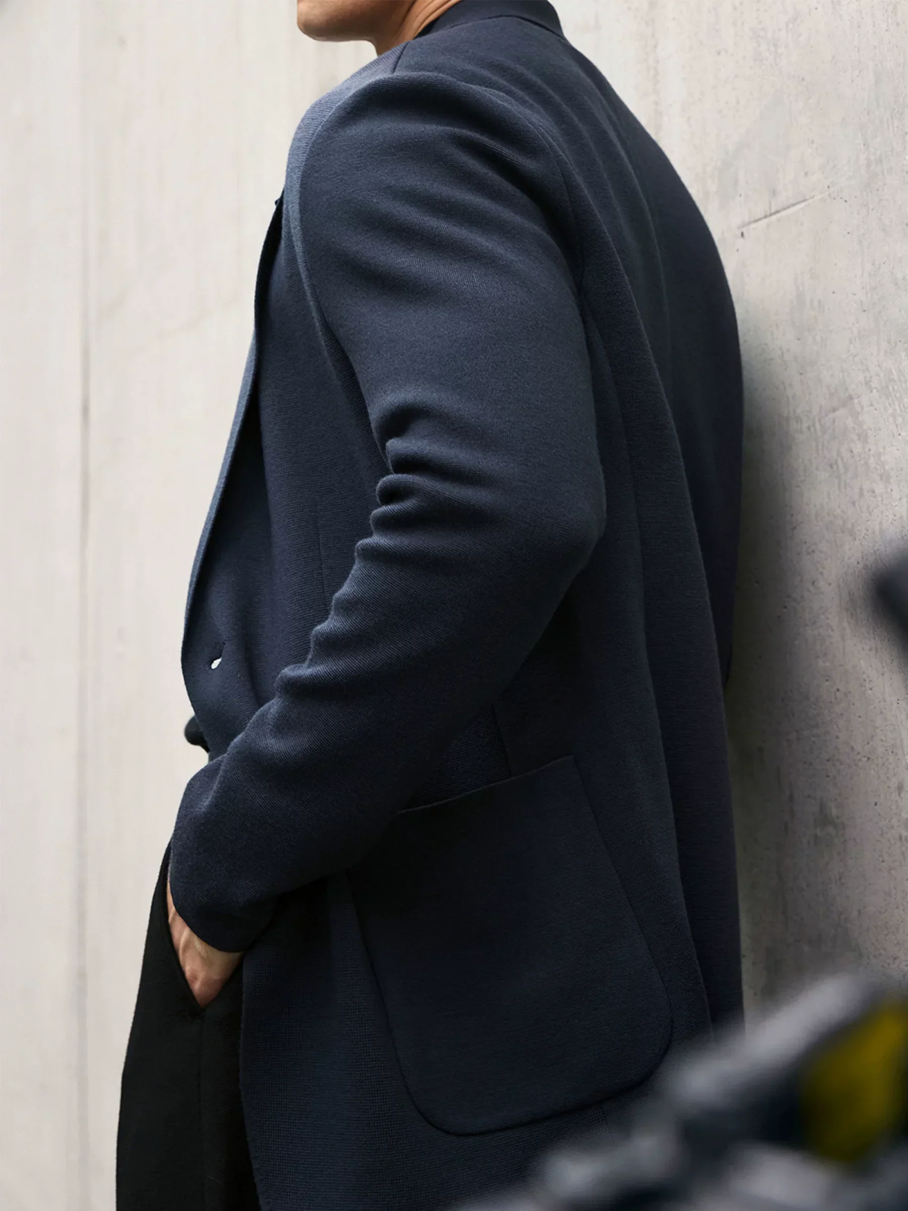 Navy Knit Wool Stretch Blazer - Image 4