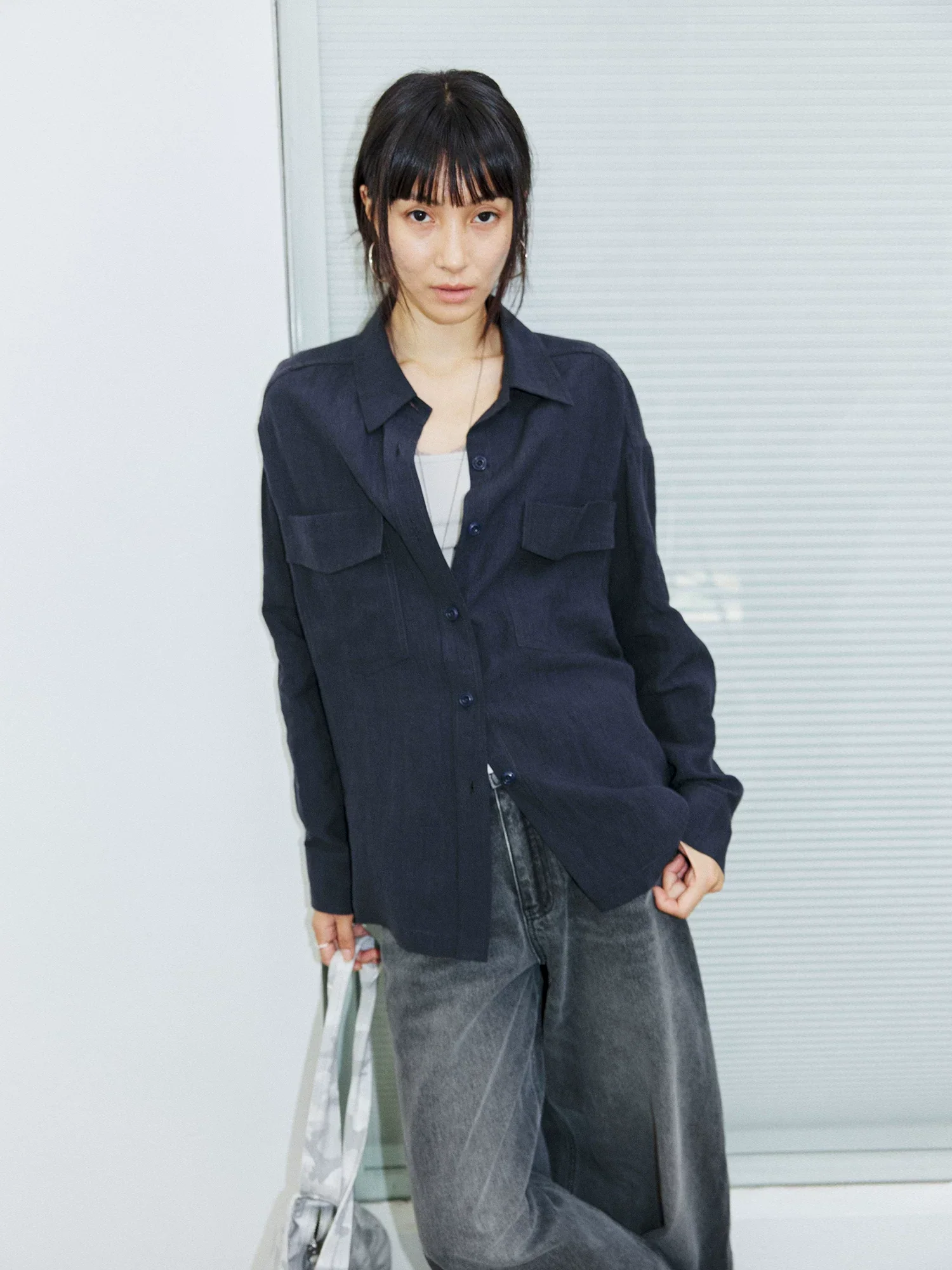 Navy Linen-Hemp Overshirt