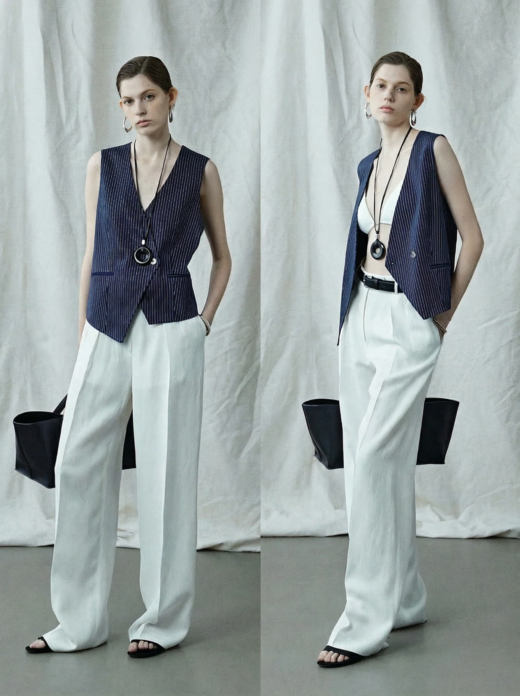 Navy Pinstripe Vest & Bermuda Set - Image 2