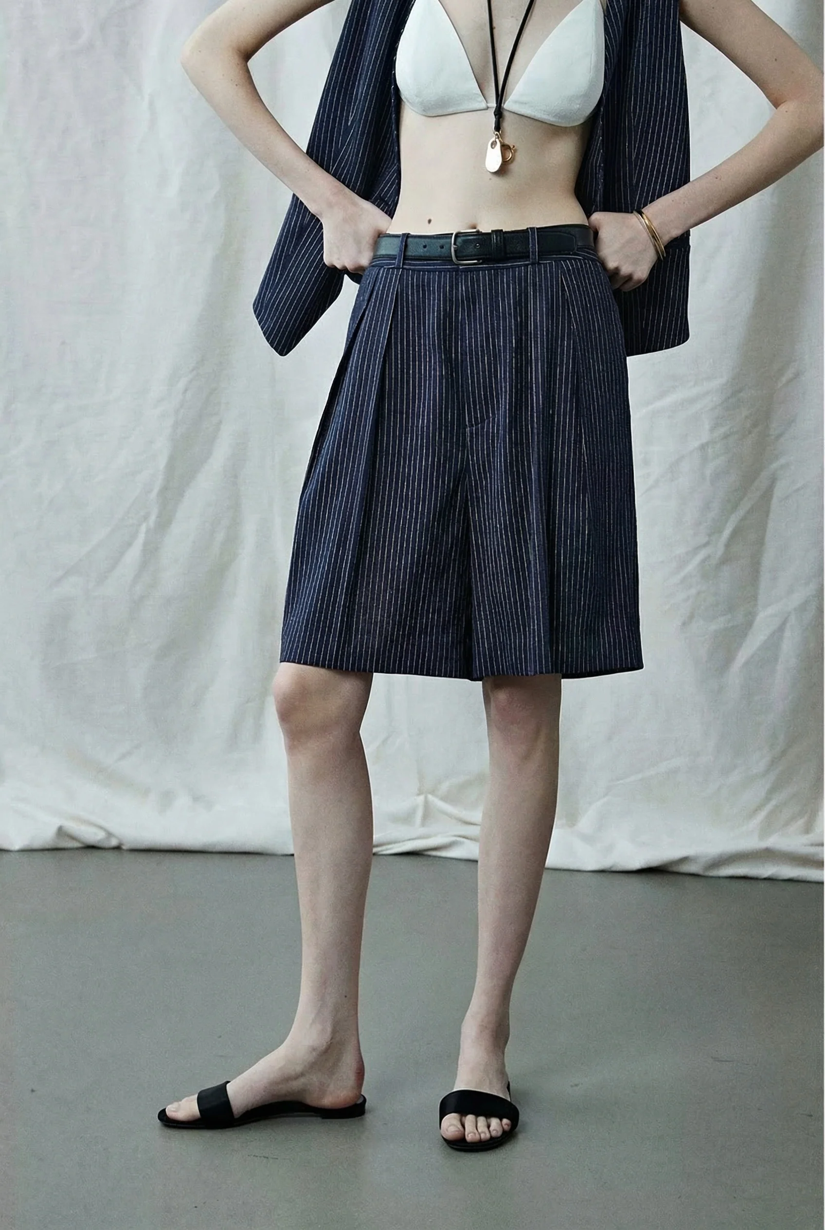 Navy Pinstripe Vest & Bermuda Set - Image 4
